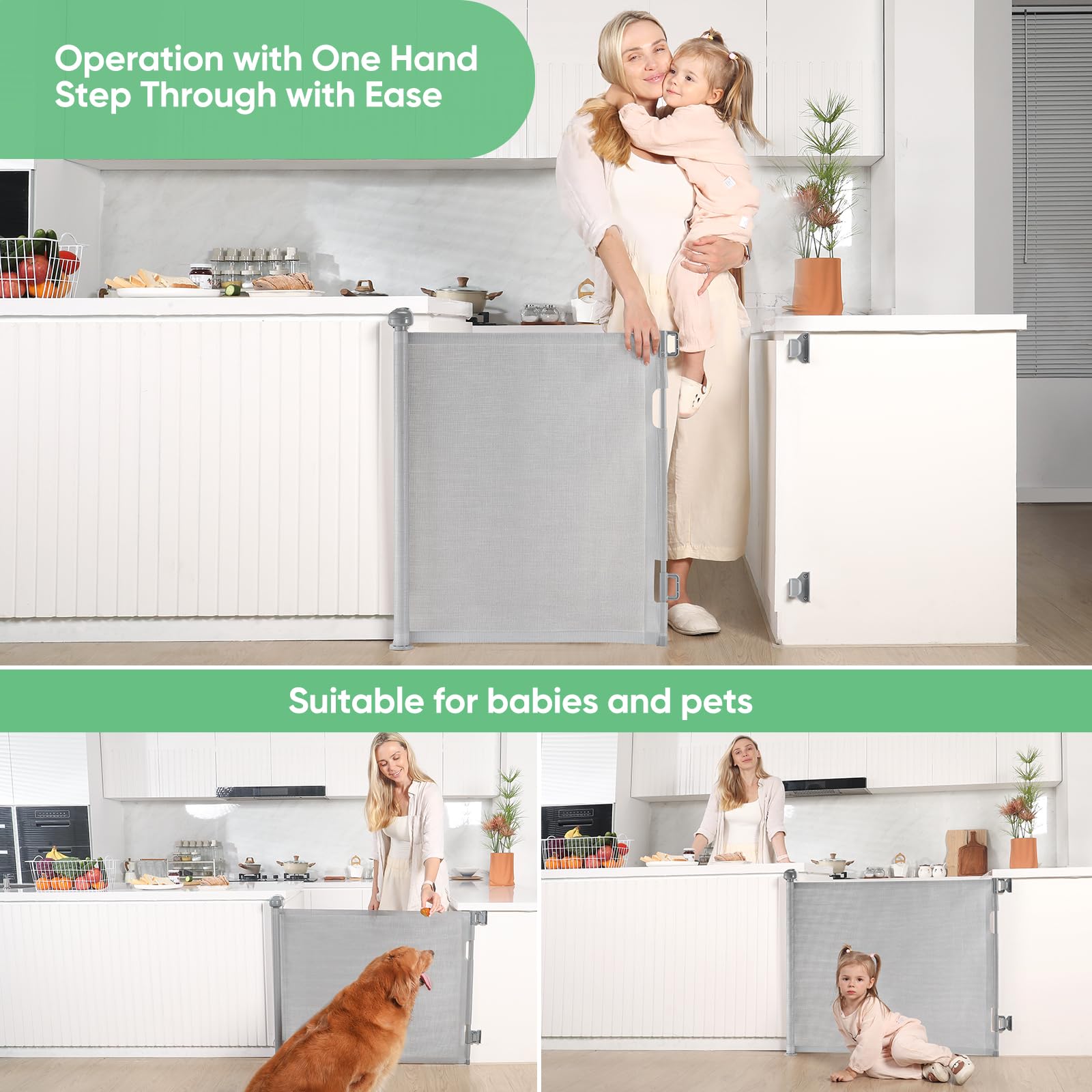 Likzest Retractable Baby Gate, Mesh and Pet Gate 33/'' Tall, Extends up to 55/'' Wide, Child Safety Gates for Stairs Doorways Ha