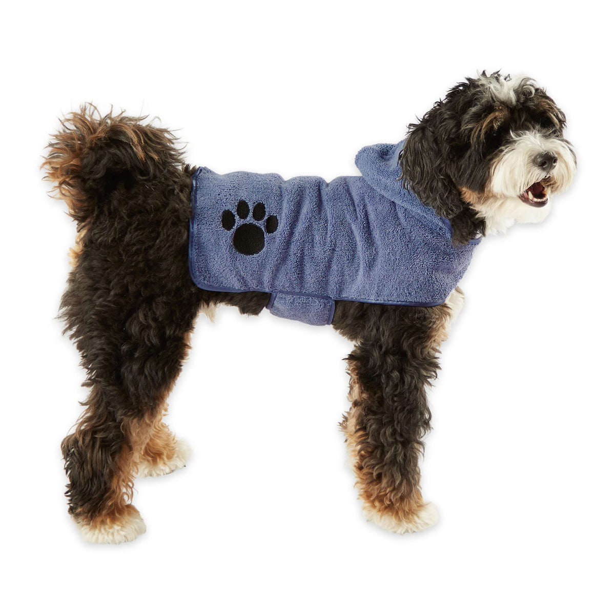 Bone Dry Pet Robe Collection, Embroidered Absorbent Microfiber Bath Robe with Adjustable Closure, for Dogs & Cats, Small, Stonewash Blue