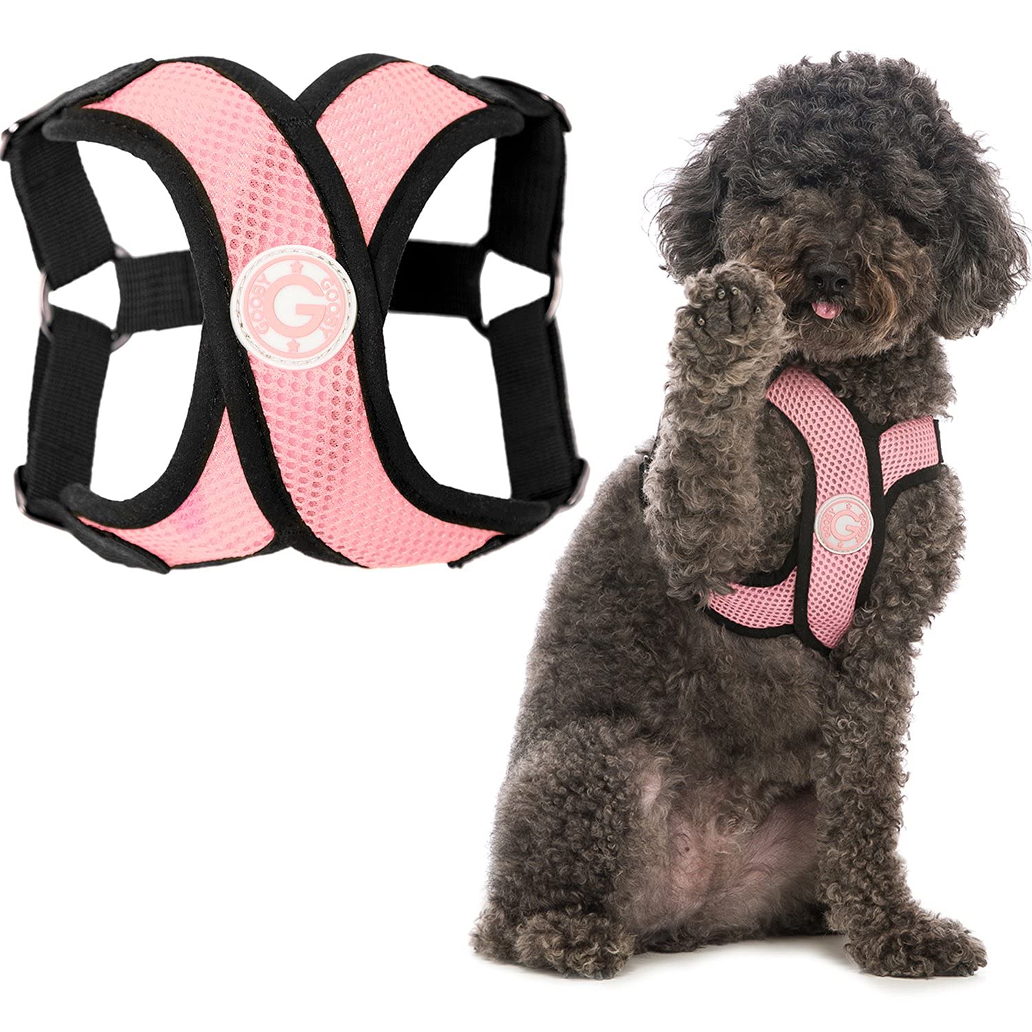 Gooby - Comfort X Step-in Harness, Choke Free Small Dog Harness with Micro Suede Trimming and Patented X Frame, Pink, Small