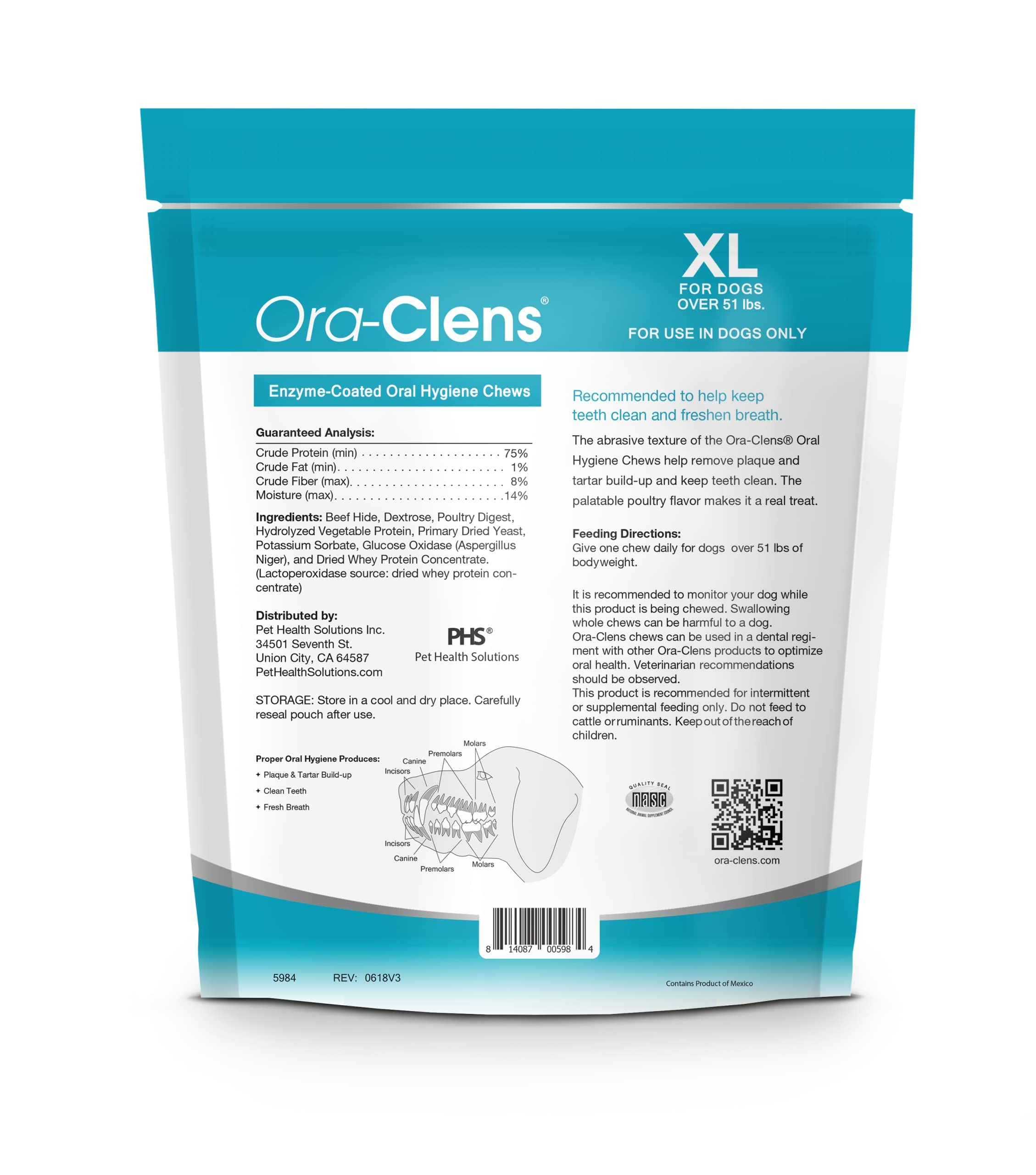 Ora-Clens Oral Hygiene Chews for X-Large Dogs-Enzymatic Dental Treats for Daily Oral Care, Cleans Teeth and Freshens Breath, Red