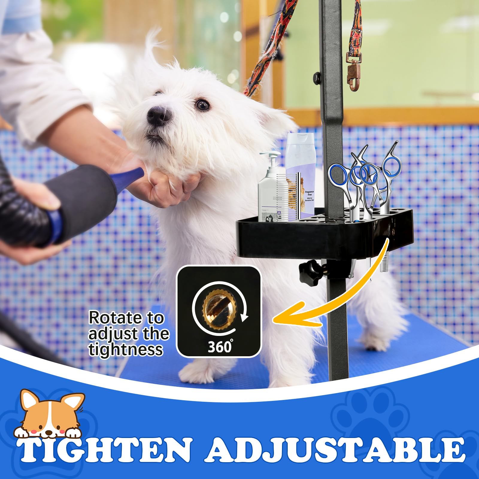 Breeze Touch Rotatable Dog Grooming Organizer For Dog Grooming Table Accessories, Portable Pet Grooming Tools Holder Dog Groomin