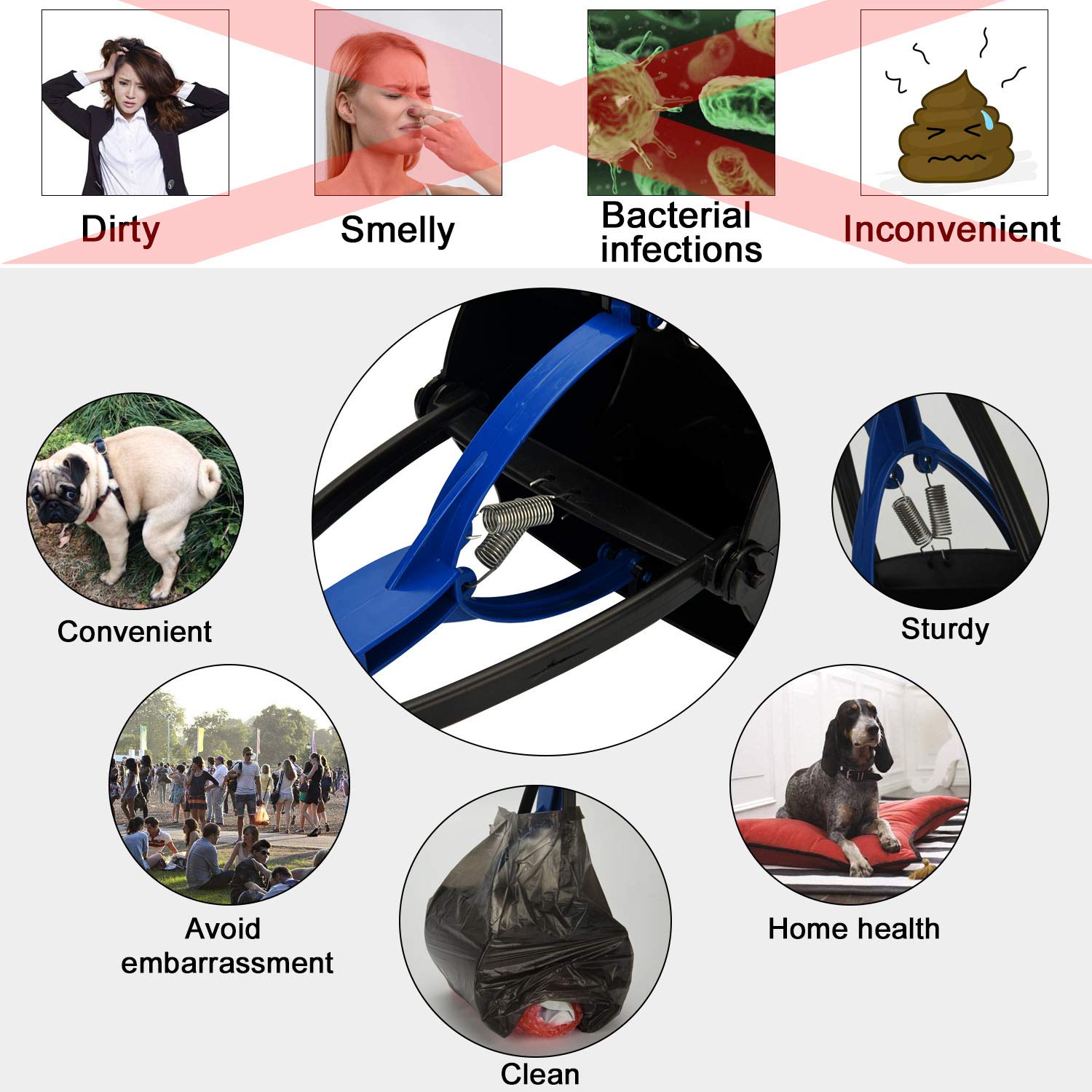 Petinccn Pooper Scooper Long Handle Top Paw Jaws Poop Scoop Dog Sanitary Waste Pickup Removal For Small,Medium, Large, Xl Pets Waste Bag Holder Feces Remover Portable Heavy Duty Disposer With Bags