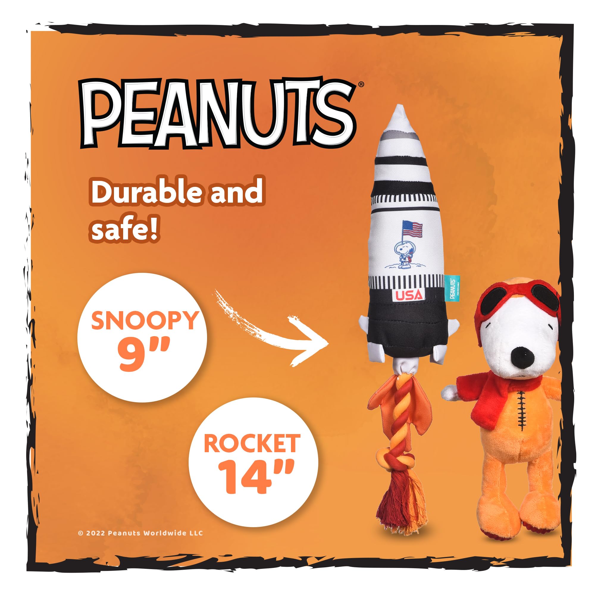 Peanuts For Pets Space Explorer Snoopy Plush And Rocket Ship Rope Tug Dog Toy Set, Squeaky Puppy Toys, Stuffed Animal, Ideal For