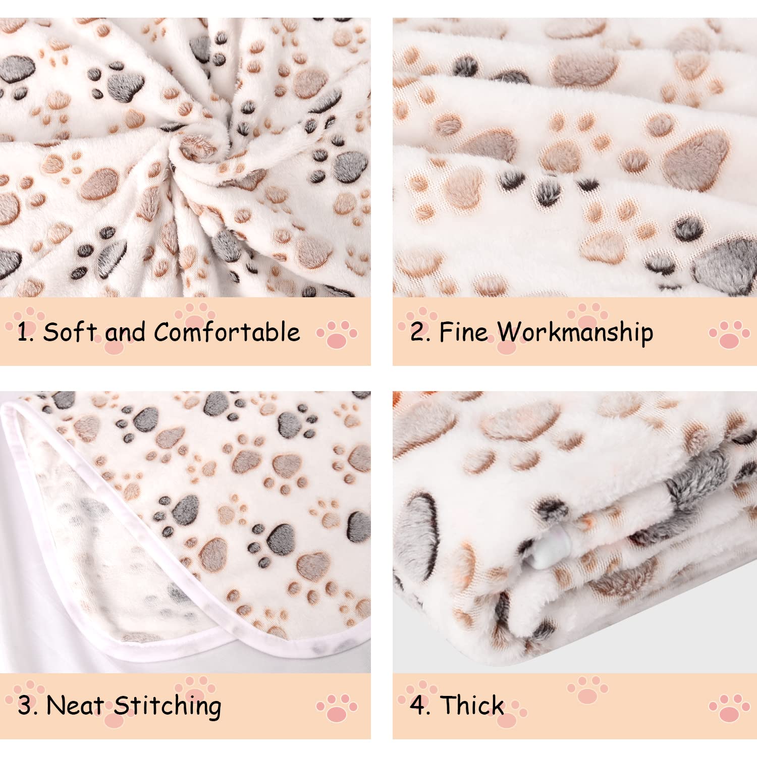 Rezutan Upgraded Dog Blankets For Large Dogs, Dog Cat Blankets Washable 50' X 60', Soft Pet Mat Throw Cover For Kennel Crate Bed, Cute Paw Pattern, Dog Blanket, Pet Blanket （1 Pack White）