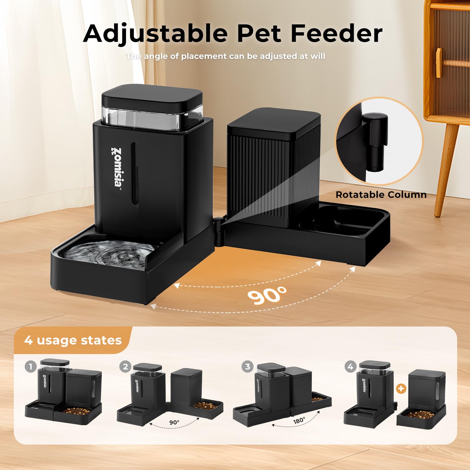 ZOMISIA Gravity Dog Food and Water Dispenser, 2 in 1 Automatic Dog Feeder with 180 Degree Rotatable, 2 Pack Large Capacity Self