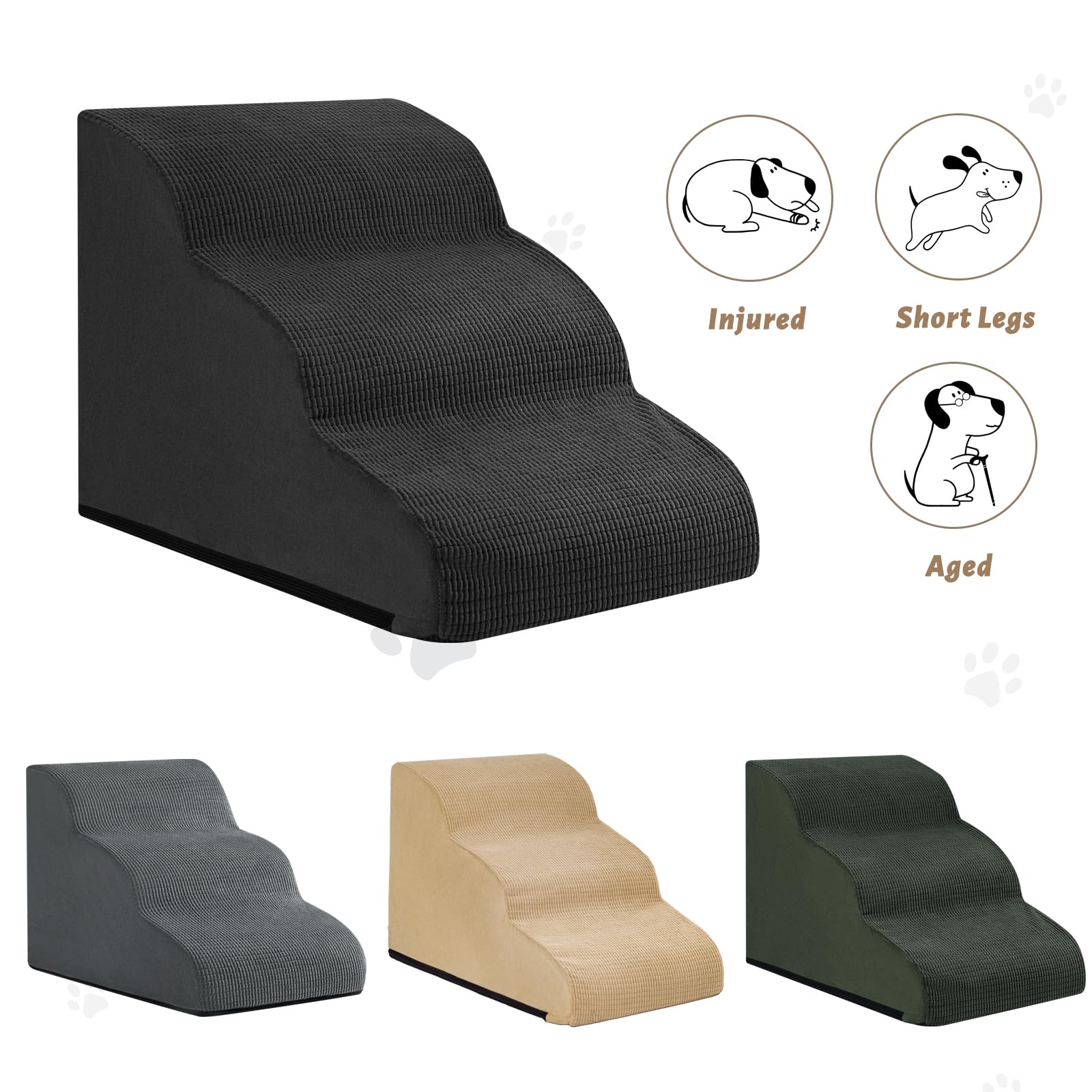 Aodisman 3-Step Dog Ramp and Stairs for Sofa and Chair - Non-Slip Sturdy Pet Steps for Small Dogs and Cats,15.7 H,Black