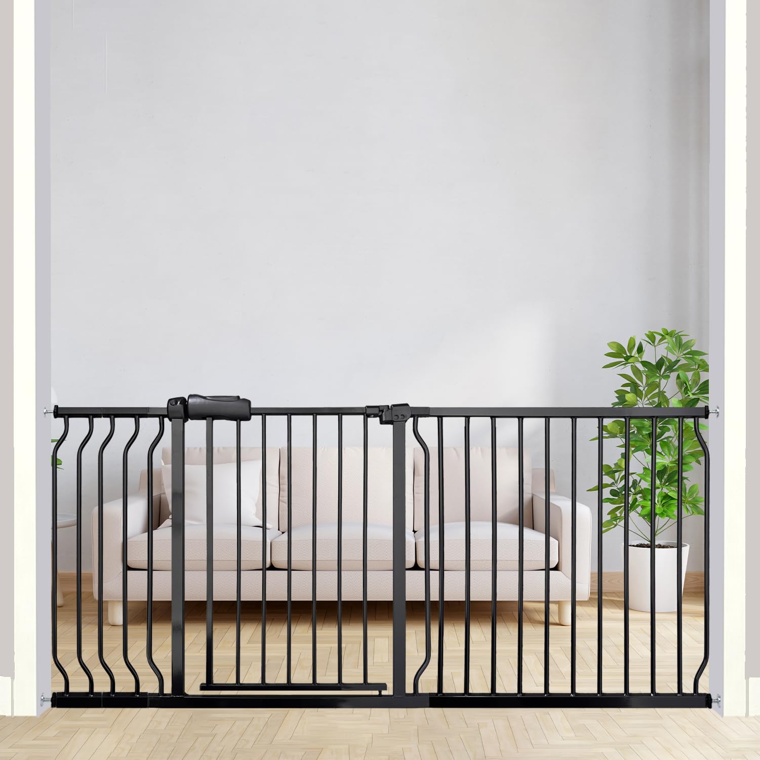 Extra Wide Baby Gate 67-71.6 Inch, Heavy Duty Safety Gate Indoor for Kids & Pets, Black Metal Dog Gate, Pressure Mounted No Dril