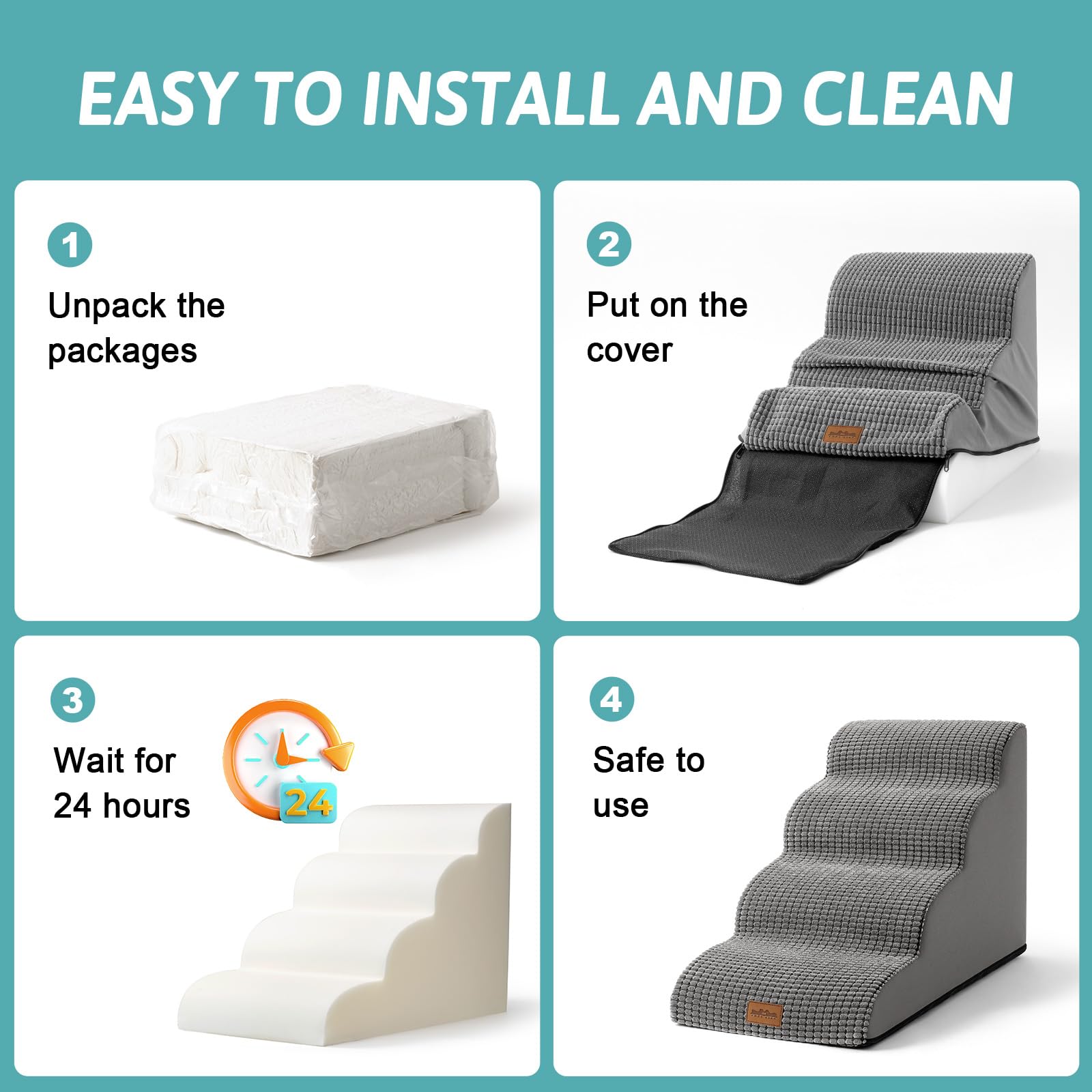 Cozy Kiss Dog Stairs For High Bed 22.6'' H, Small Dog Step For Puppy, Older Or Cat, Curved Ramp For Car, Ladder With High Densit