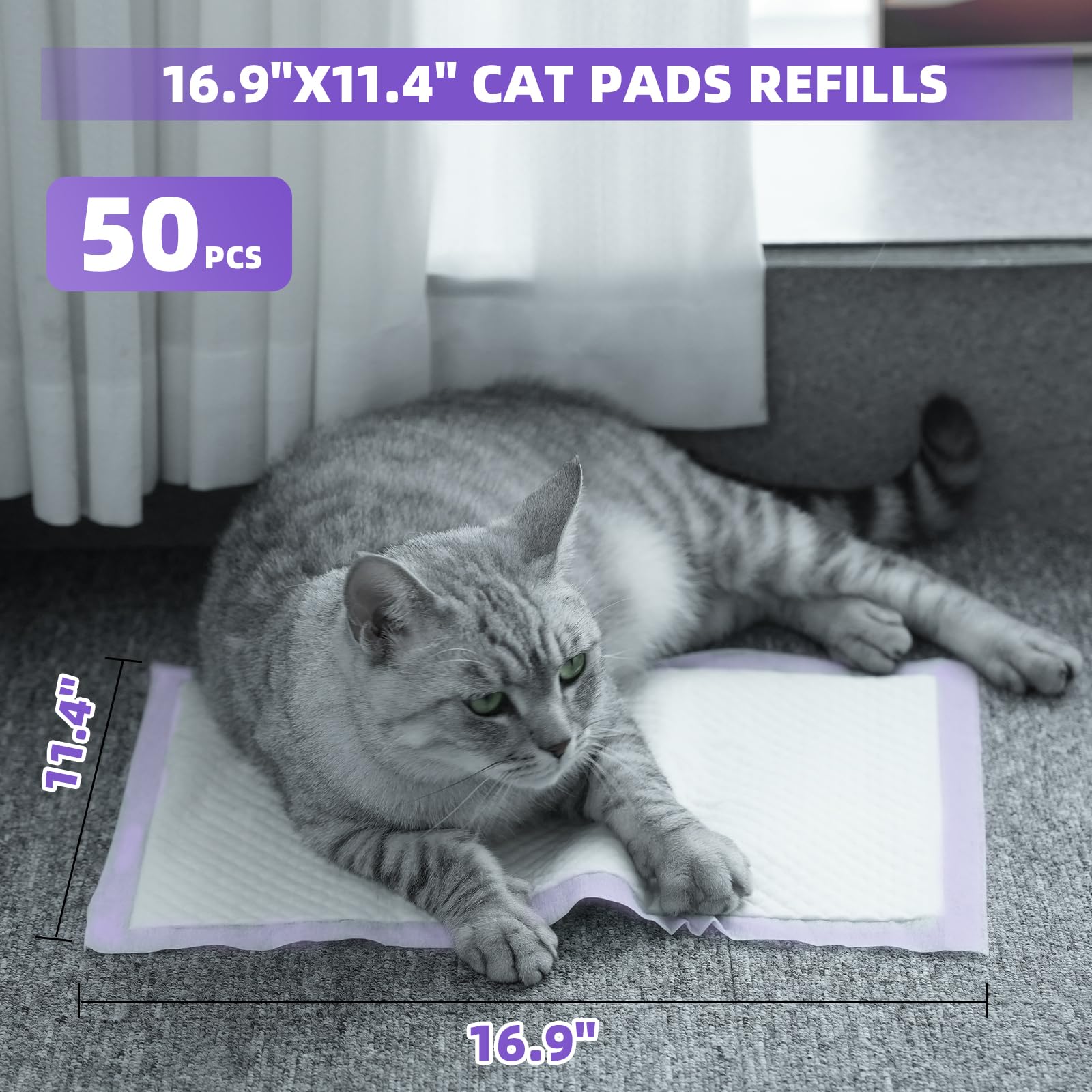 Immcute Cat Pads - 16.9'' X 11.4'', 50 Ct | Absorbent Thickened 6-Layer Pee Pads For Cats & Litter Box
