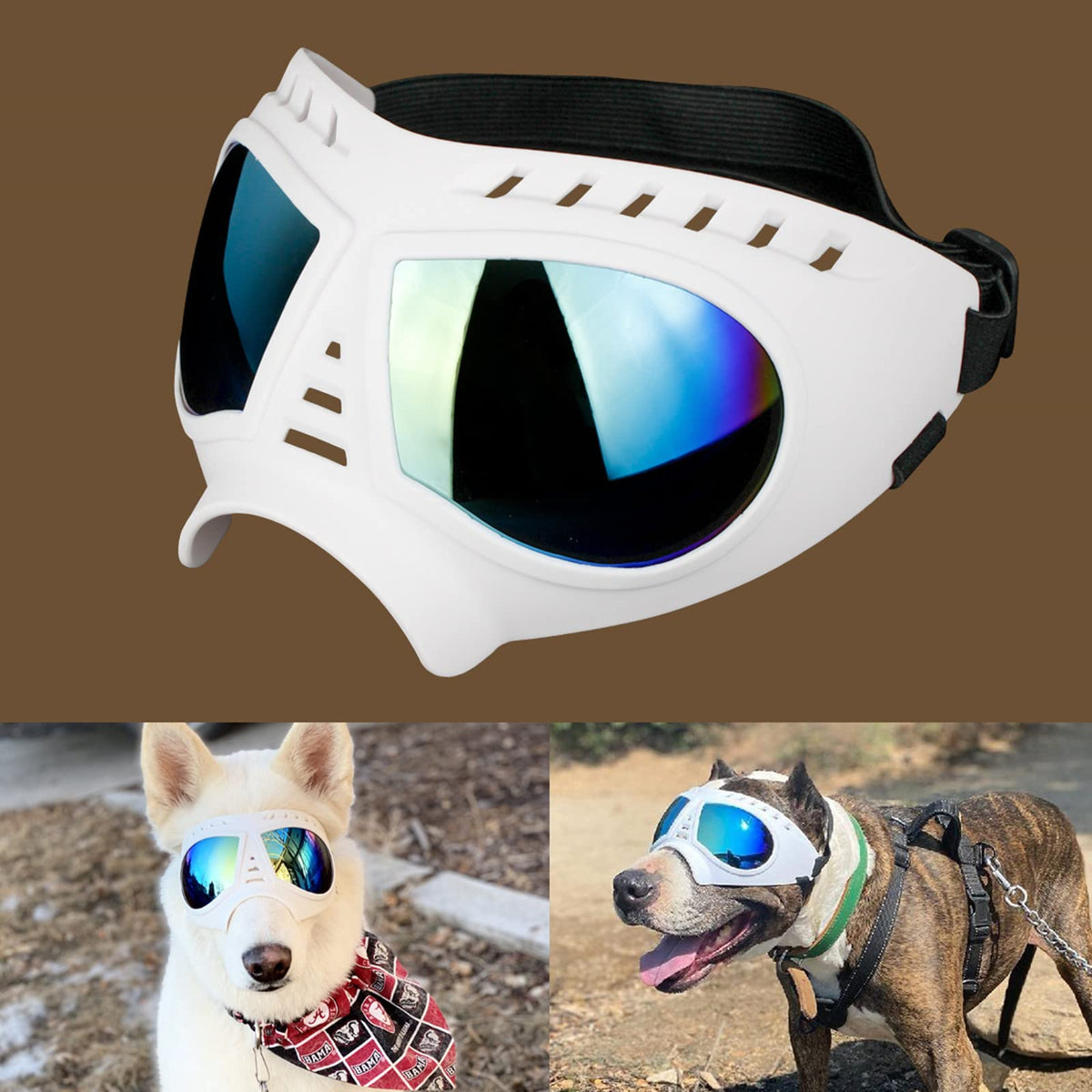 Namsan Dog Goggles For Large Dogs, Wide Nose, Soft Frame, Anti-Uv Tactical Dog Sunglasses Medium To Large Breed, Summer Driving Dog Eye Protection, Winter Snow Eyewear, Adjustable, White