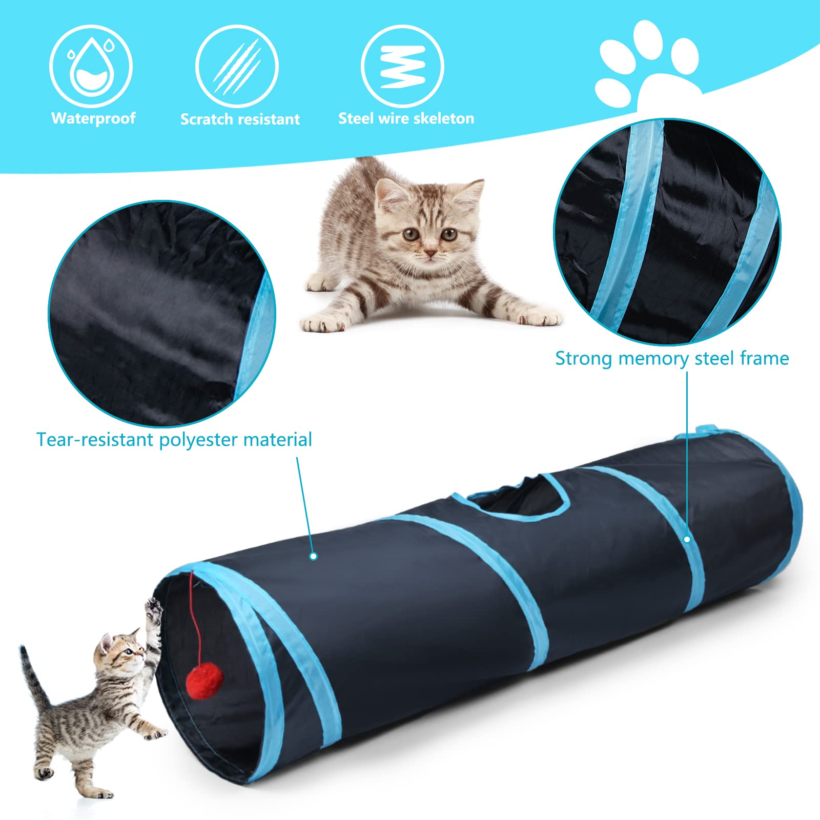 Sheldamy Cat Tunnel, 2-Way Collapsible Play Tunnel, Interactive Toy Maze For Small Animals, Suitable For Kittens, Puppies, Rabbi