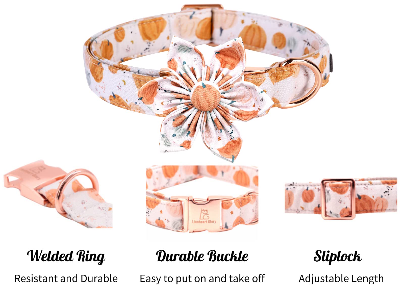Lionheart Glory Premium Dog Collars, Dog Collar With Flower Heavy Duty Adjustable Halloween Dog Collar With Flower For Small Dogs