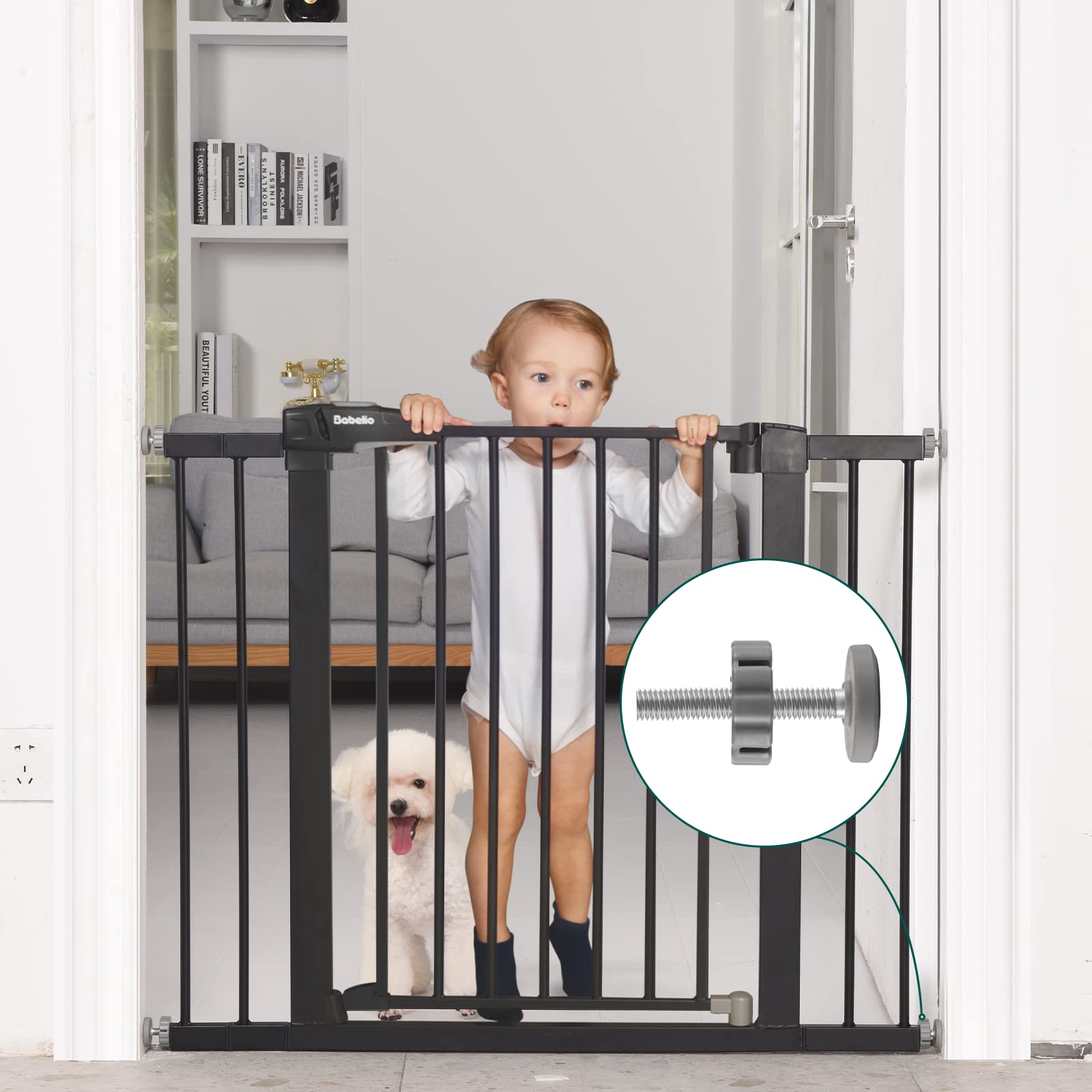 BABELIO M10 Pressure Gates Threaded Spindle Rods - Alloy Steel Accessory Screw Bolts Kit, White, Fits All Walk Thru Gates