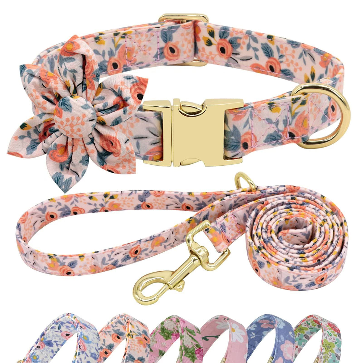 Beirui Cute Girl Dog Collar And Leash Set For Female Dogs- Floral Dog Collar With Flower For Small Medium Large Dogs Puppy, L:Neck 15-24', Leash 5Ft, Orange-1