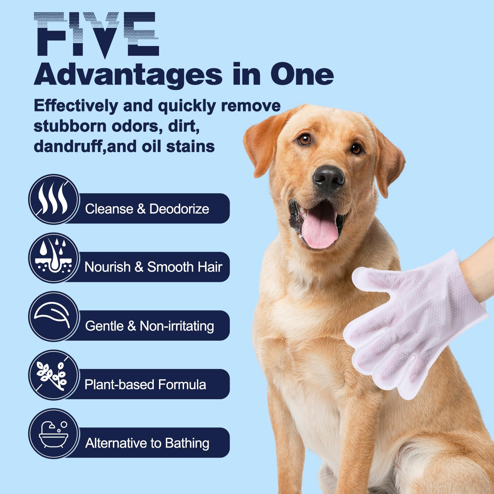 Unipup Pet Glove Wipes For Dogs, Dog Cleaning Gloves With Coconut Scented, Dual-Sided Pet Gloves Grooming For Cats With Wipes, D