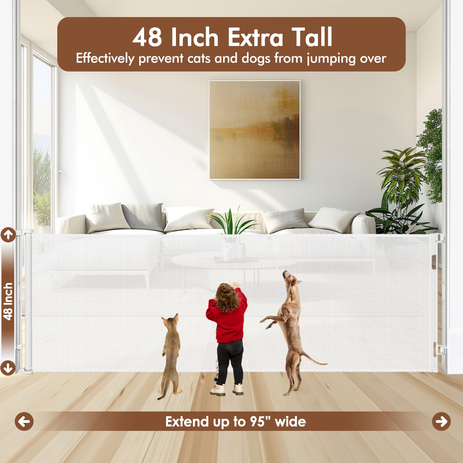 48'' Tall X 95'' Wide Retractable Baby Gates Tall Dog Gates for Doorways Extra Wide Mesh Baby Gate for Large Openings Indoor Out