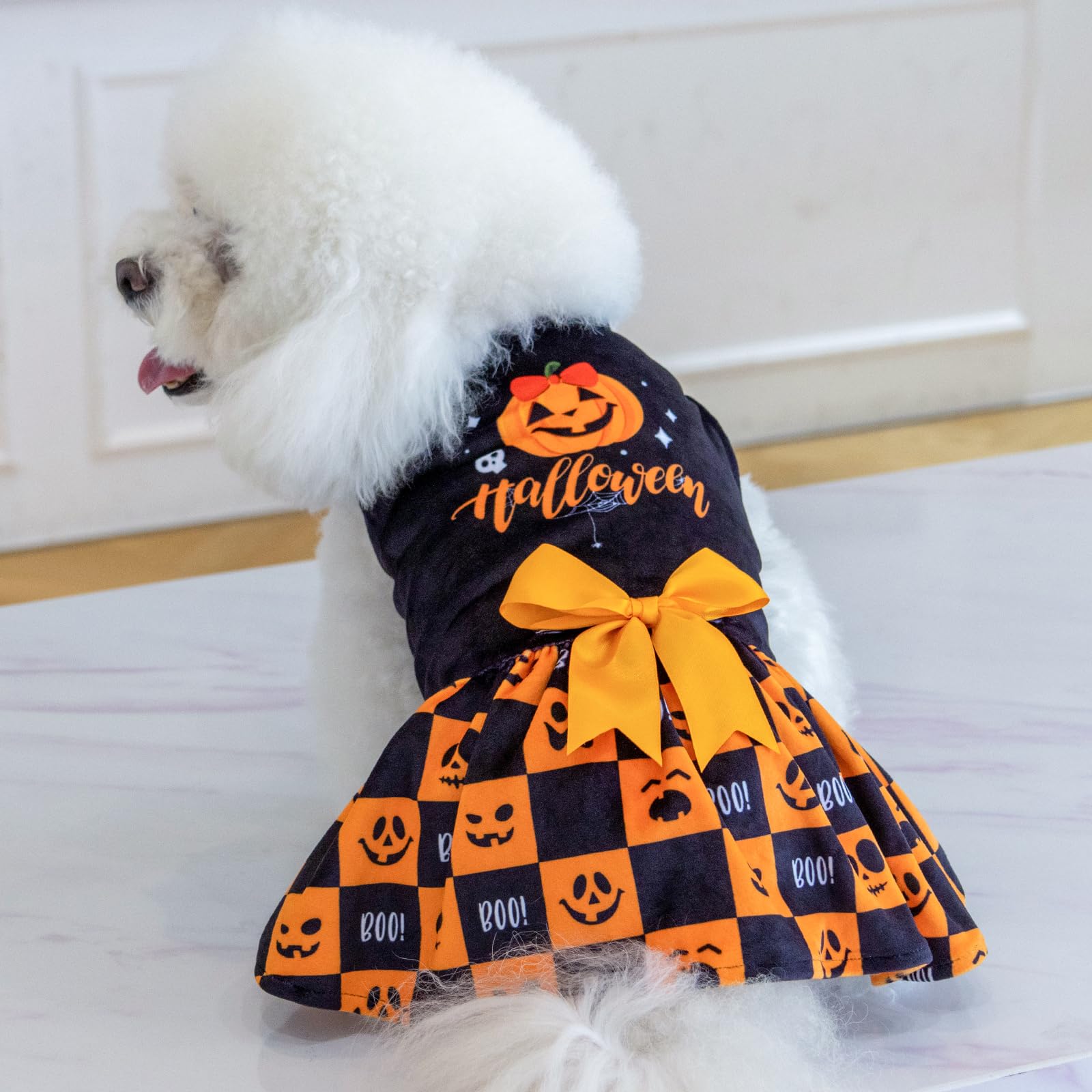 Cutebone Dog Dresses Velvet Holiday Small Dogs Clothes Onesie Pet Apparel Girl Puppy Skirt With Bow Hair Rope Cva24M-D