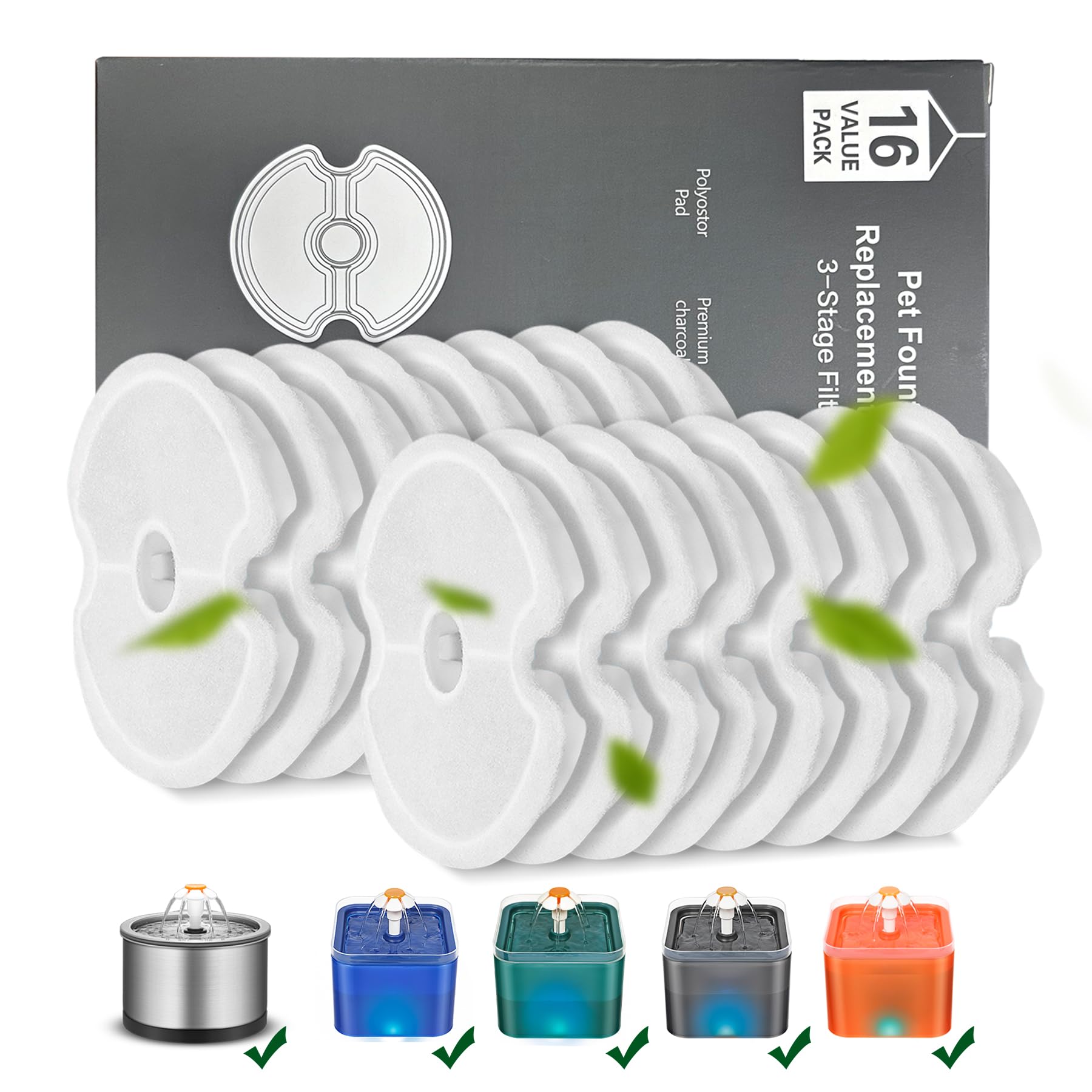 Cat Water Fountain Filters, Multiple Filtration Pet Water Fountain Replacement Filter,8 or 12 Packs of Cotton Activated Carbon C