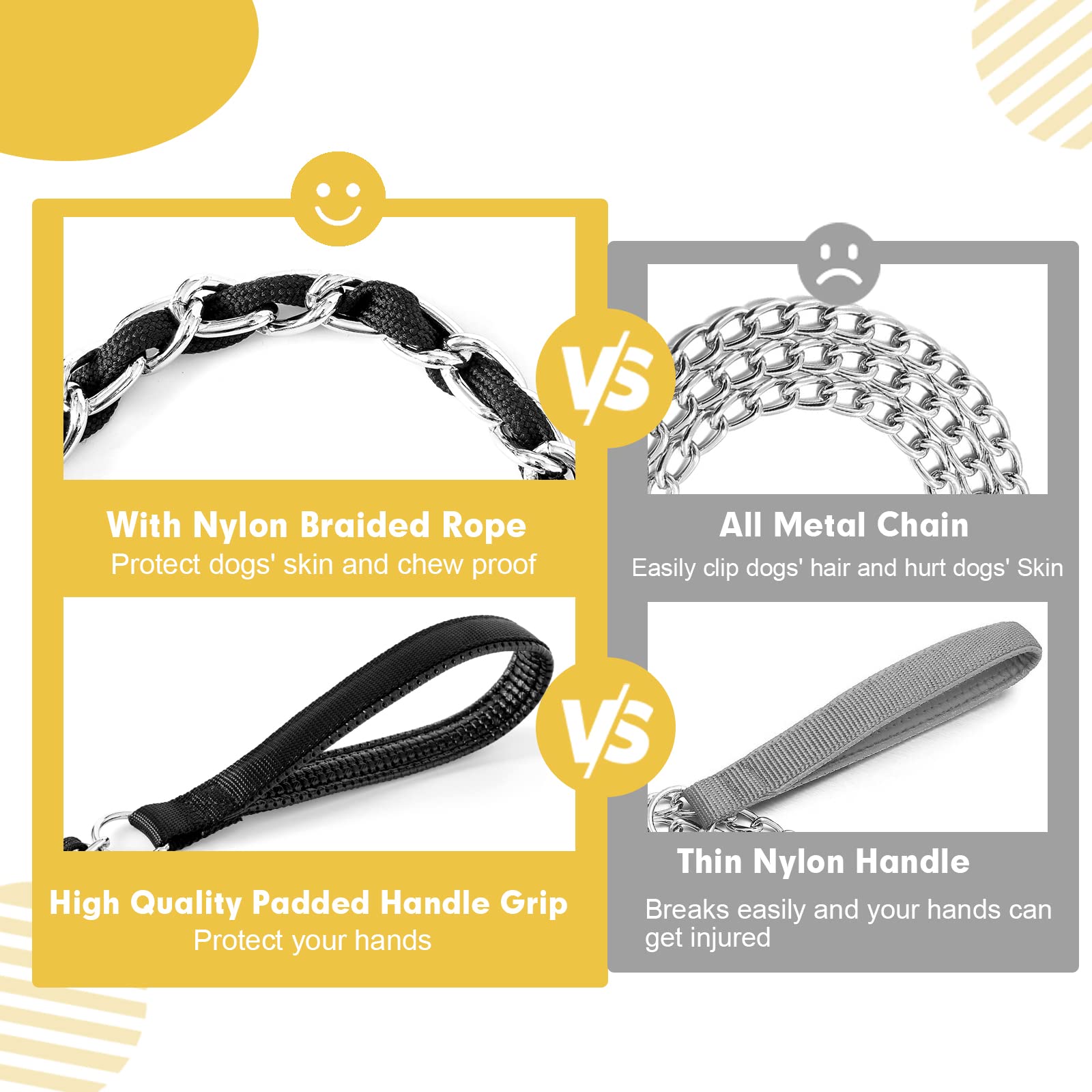 Chain Dog Leash Chew Proof, Metal Chain And Nylon Rope Pet Dog Leash With Padded Handle, Heavy Duty Chain Leashes For Medium Large Dogs, Steel Long Lead Leash For Dog Training, Walking, Running