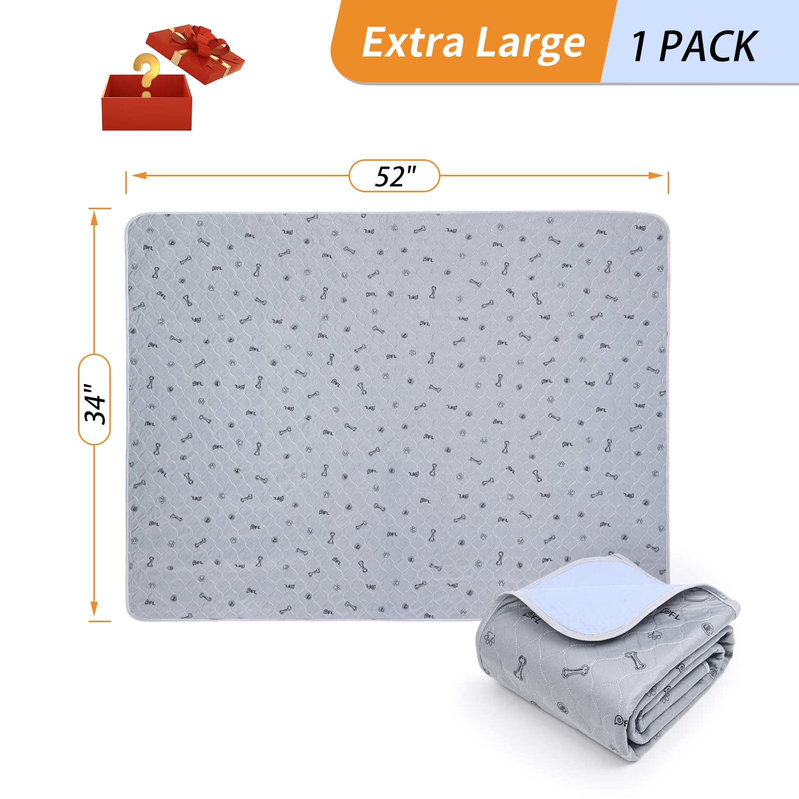 Pee Pads For Dogs Washable,34X52 Reusable Puppy Pads, Absorbent Whelping Pads With Bone Print, Non-Slip Waterproof Pet Training