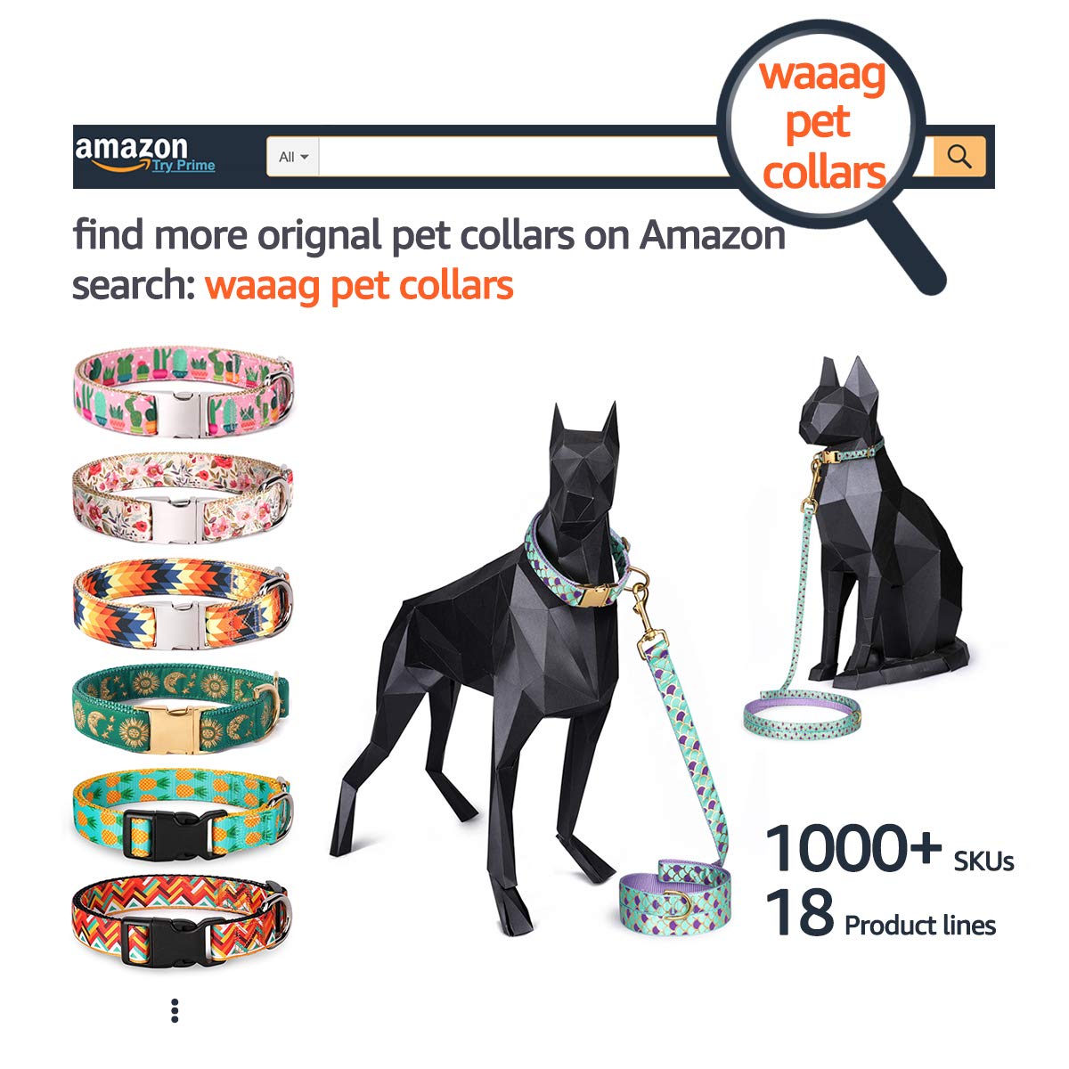 Waaag Gold Moons And Stars Safety Breakaway Cat Collar, Glow In The Dark (Standard 9'-15' Neck, Black)