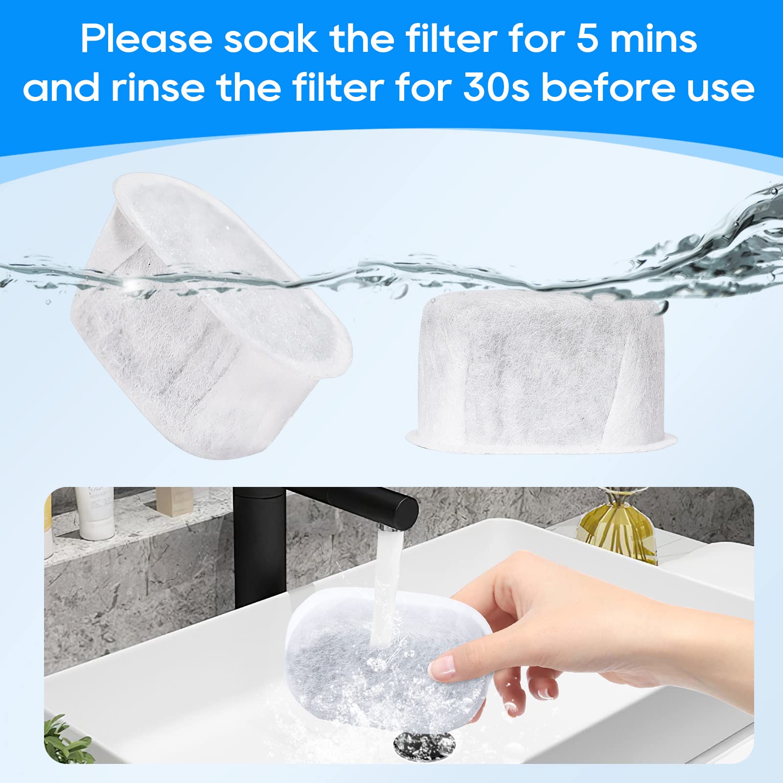 Myfatboss 10 Pack Cat Water Fountain Filter For W300&W300B&W500 Cat Water Fountain, Filters For 67Oz/2L And 3.5L Automatic Pet W