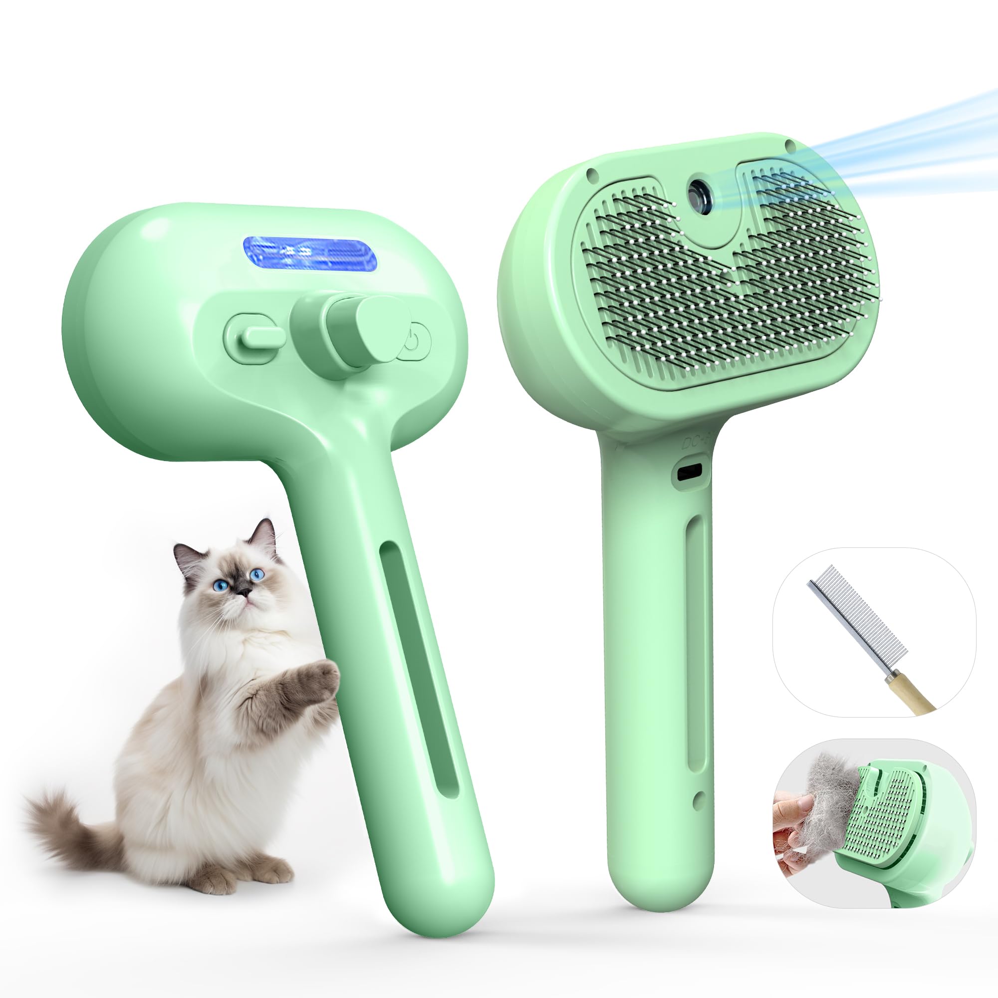 Pet Grooming Brush With Electronic Mist Spray - Gentle Deshedding Tool For Cats & Dogs, Pet Steam Brush,Reduces Shedding, Soft B