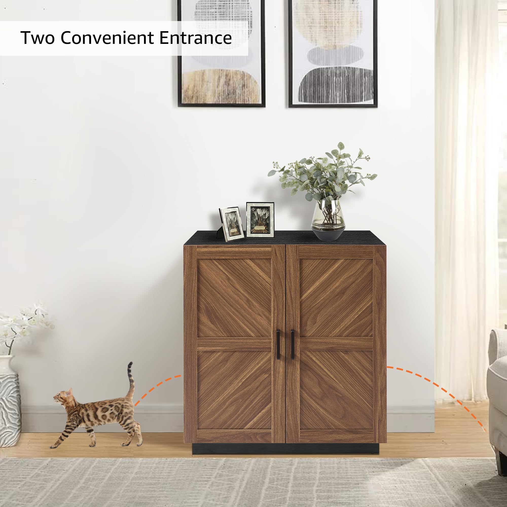 unipaws Cat Litter Box Enclosure with Shelves, Tall Hidden Litter Box Cover for Tall or Top Entry Litter Box, Kitty Enclosed Lit