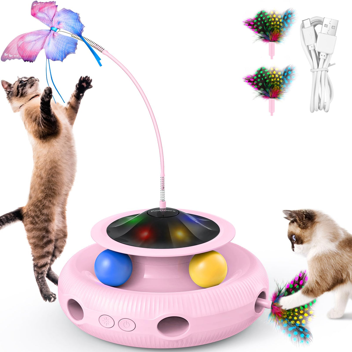 Interactive Cat Toy: 3 In 1 Automatic Cat Toy For Indoor Cats, Electric Kitten Toy With Rechargeable Battery, Self Play Kitty To