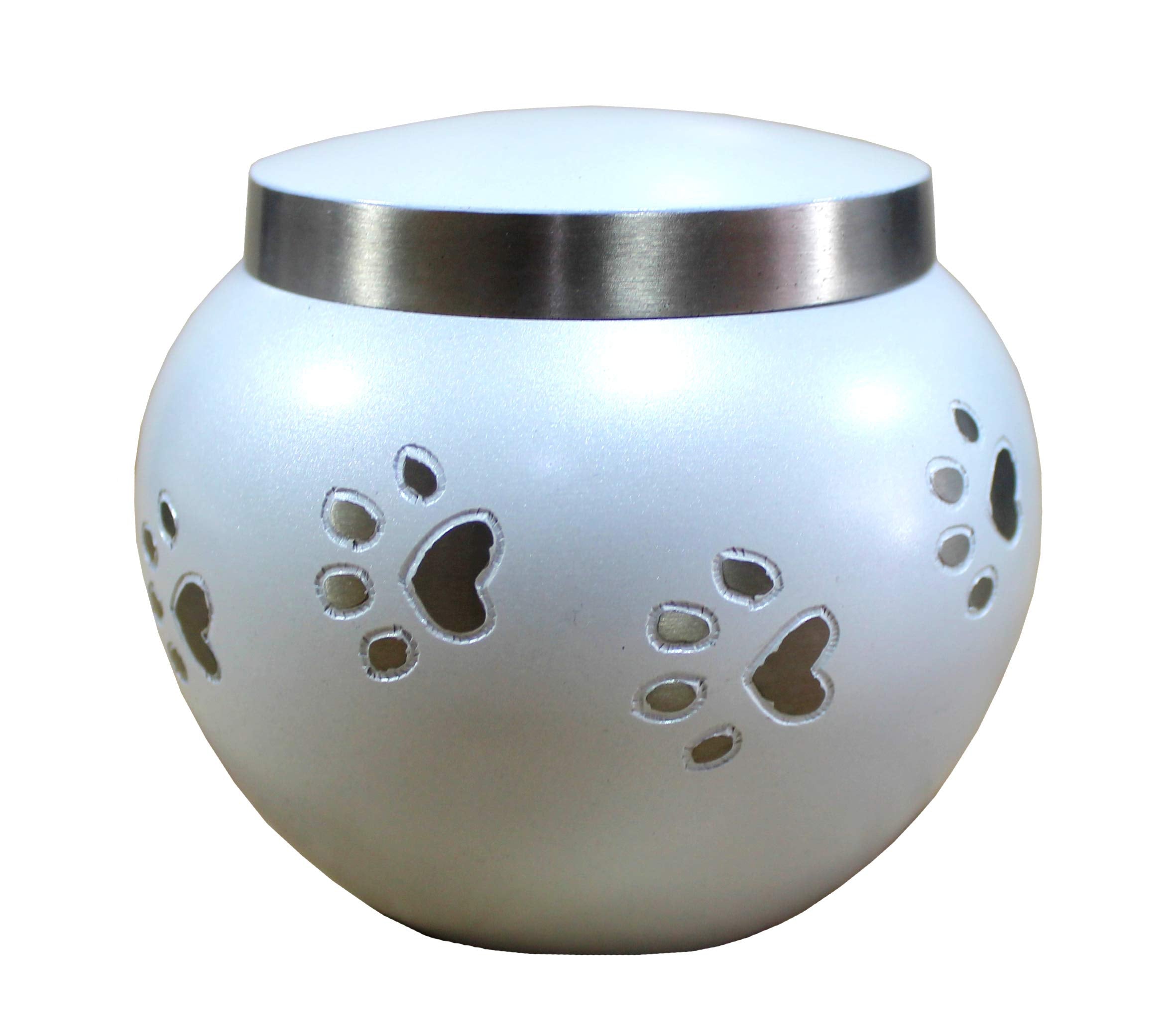 Esplanade Metal Cremation Urn Memorial Jar Pot Container |Standard Size Urn For Funeral Ashes Burial | Round Shape Paws Engraved