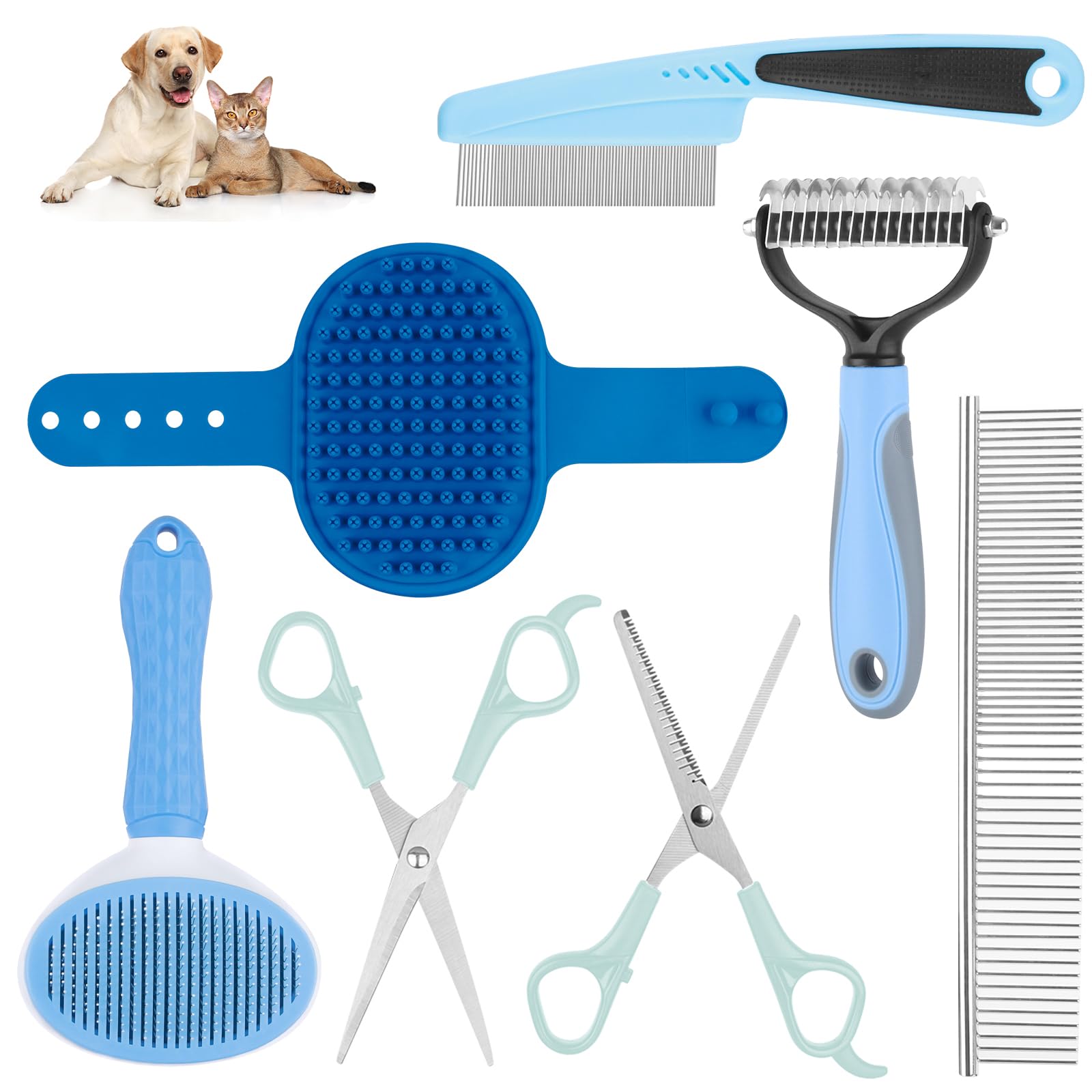 Aiolpy Pet Grooming Kit with Pet Shedding Slicker Brush, Bath Massage for Rabbit, Puppy, Kitten, All Hair Types, Includes Multip