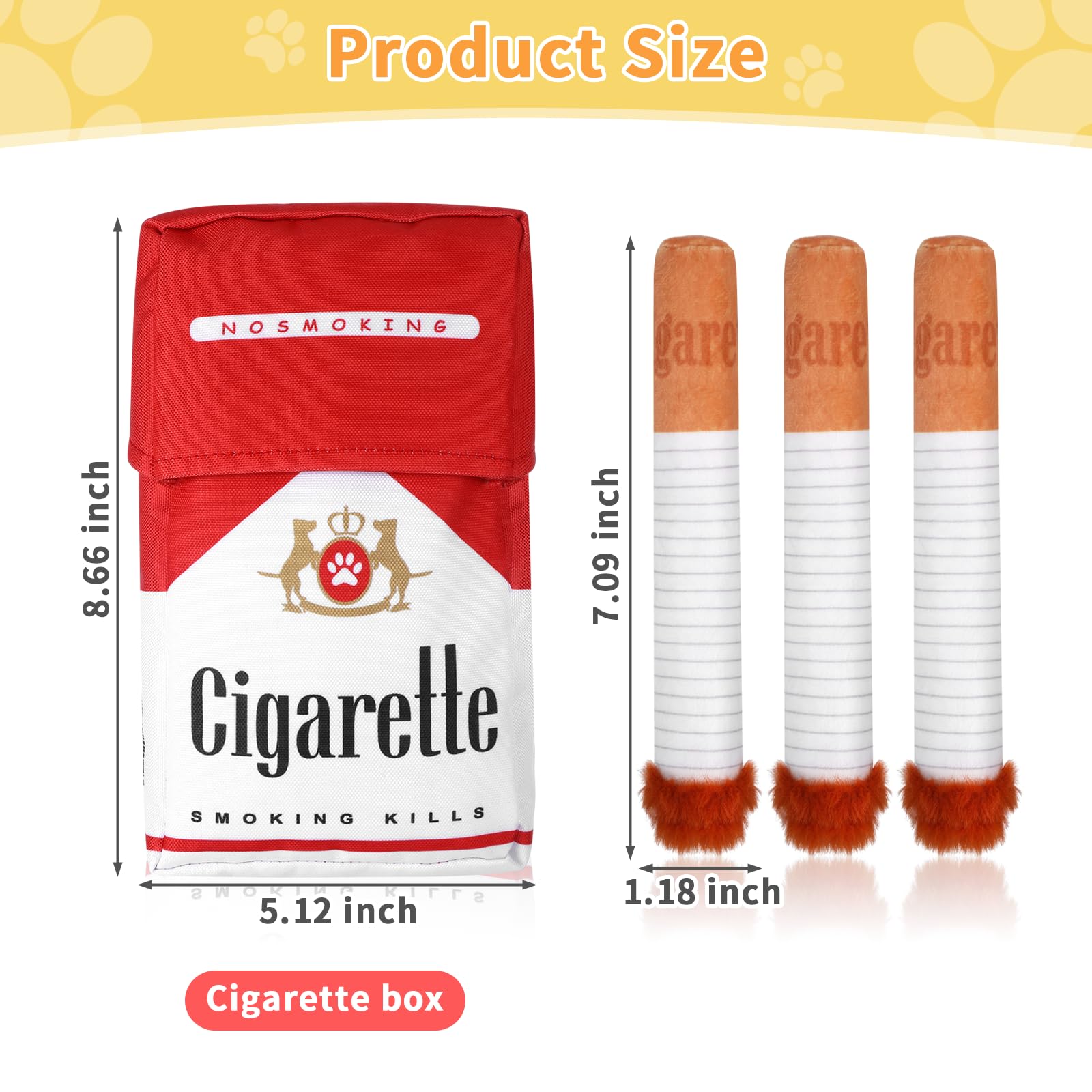 3 Pcs Cigarette Dog Toy, Funny Dog Toys Giggles Interactive Cigar Plush Dog Toys With Box, Pitbull Husky Frenchie Dog Gifts For