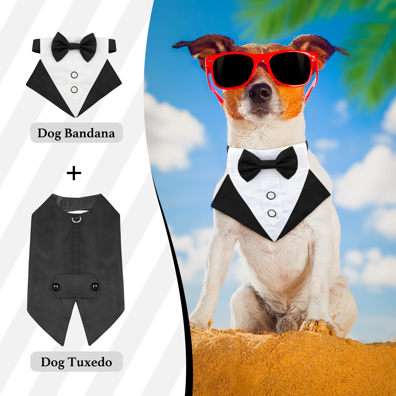 Ezierfy Dog Tuxedo, Formal Dog Wedding Attire Pet Costume Pet Suit And Bandana Set, Bithday Party Bow Tie Collar Outfit Puppy Tu