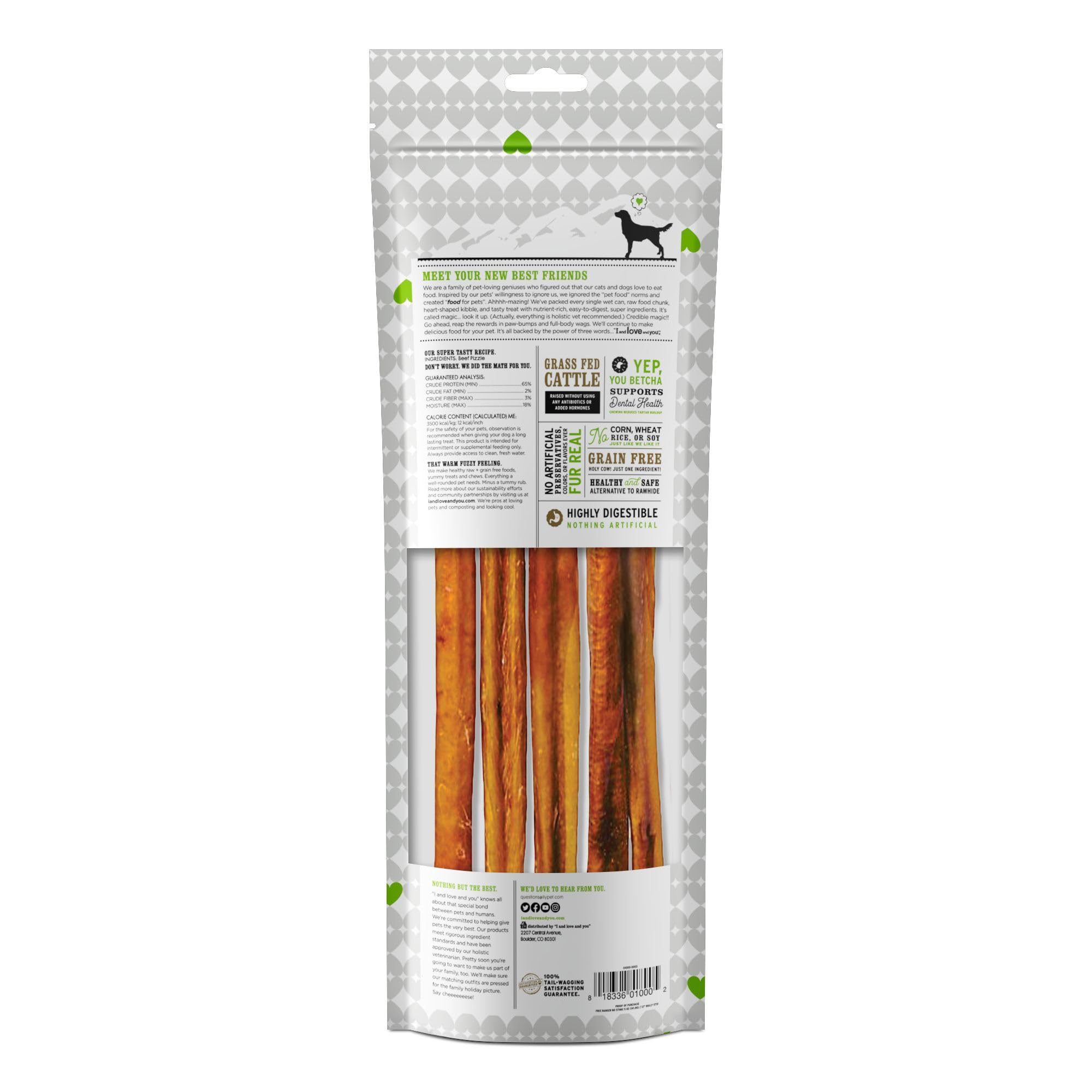 I and love and you No Stink Free Ranger Bully Stix - Beef - Rawhide Alternative, Single Ingredient, Free Range Grass Fed Beef, 1