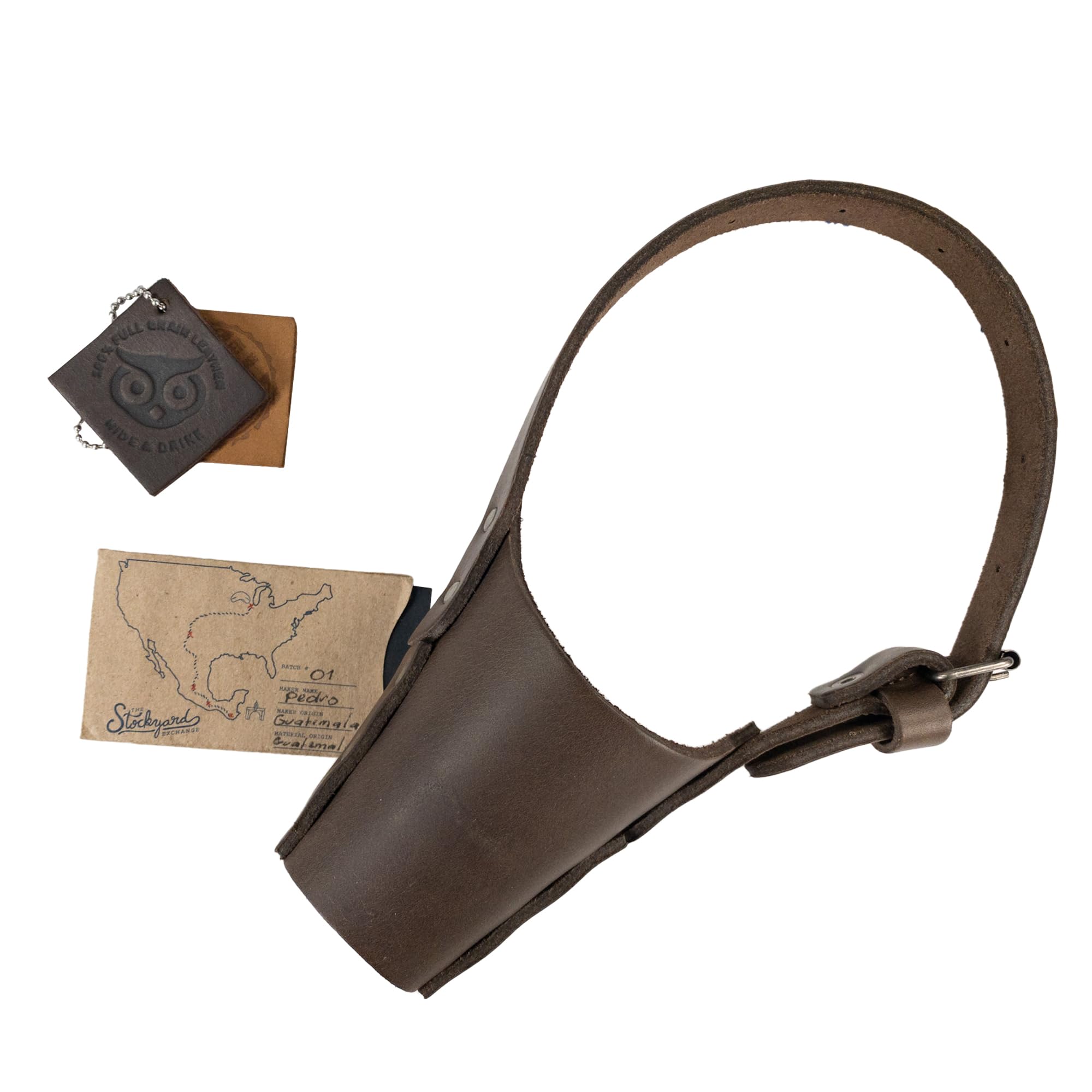 Hide & Drink, Leather Dog Muzzle Guard, Secure, Prevents Biting Chewing, Pitbull German Shephard & Any Breeds, Small Medium Large, Handmade (Medium)