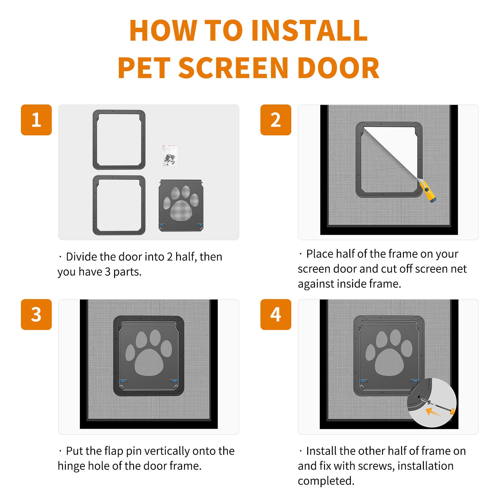 Petleso Dog Door For Screen Door, Large Dog Door For Sliding Door Insert Dog Screen Door, Large 12'*14'