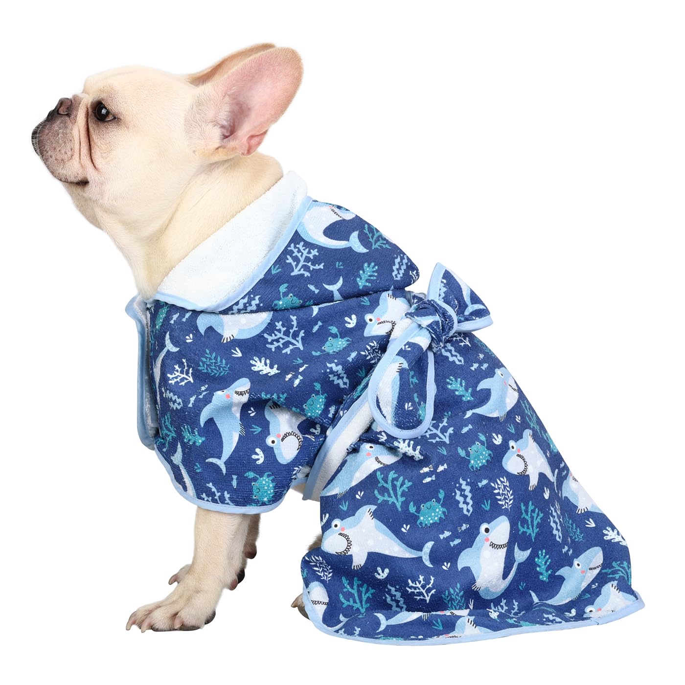 Hde Dog Bathrobe Super Absorbent Quick Drying Towel With Hood For All Dog Breeds Sizes S-Xxl - Sharks - S