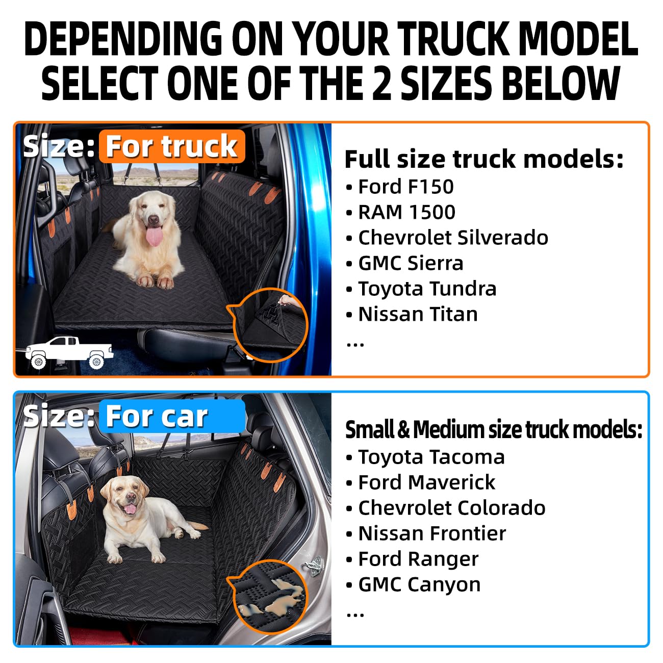 MAXFUT Truck Dog Seat Cover Back Seat,Back Seat Extender for Truck,Dog Hammock,Hard Bottom Car Seat Cover,Pet Seat Cover for F15