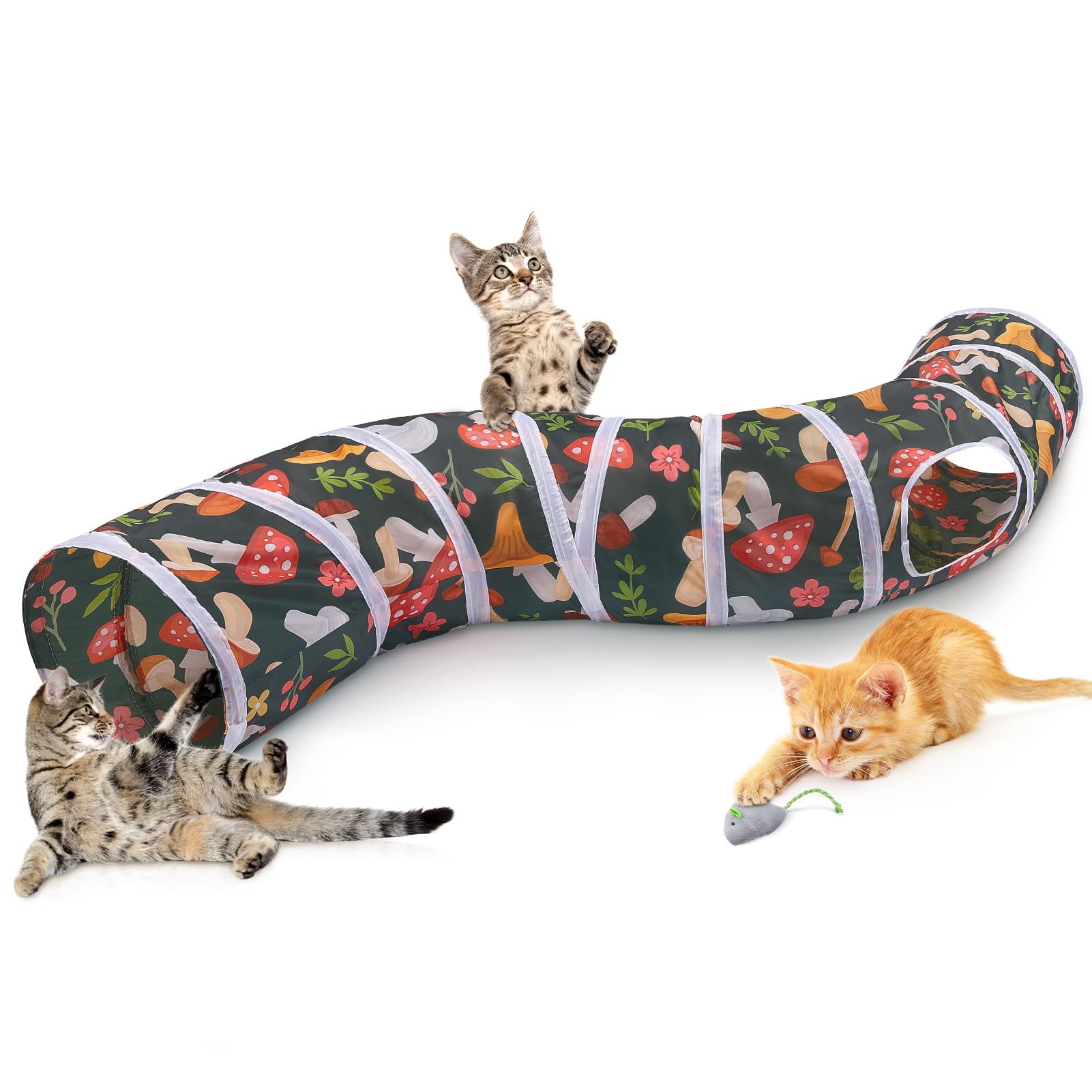 Glittme Cat Tunnel - S-Shape Peekaboo Cave With Toys, Foldable Tubes For Indoor Cats, Rabbits, Puppies, Guinea Pigs