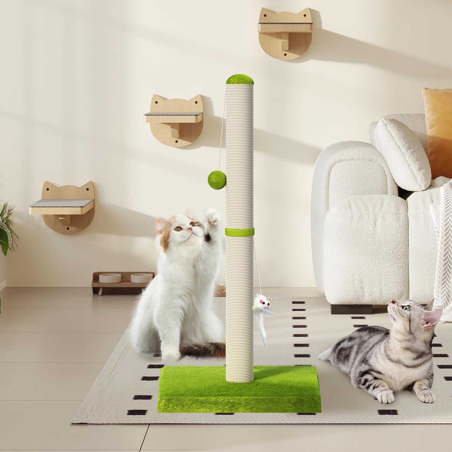 Meowhomm 32    Tall Cat Scratching Posts For Indoor Adult Cats And Kittens With 2 Hanging Balls, Large Cat Scratch Post Cat Scra