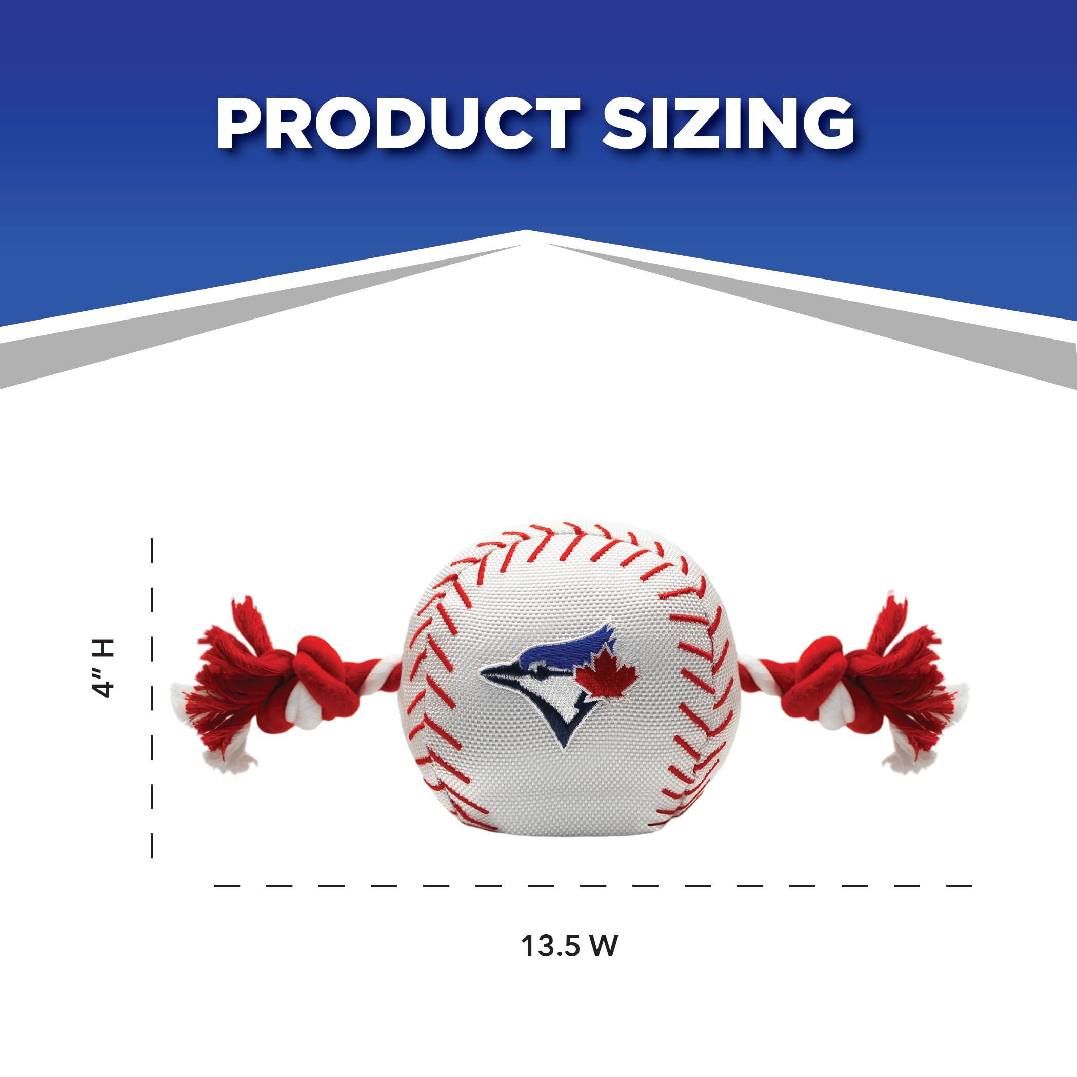 Mlb Toronto Blue Jays Baseball Rope Toy For Dogs & Cats. Tough Nylon, Sporty Baseball Design, Heavy-Duty Ropes With Inner Squeak