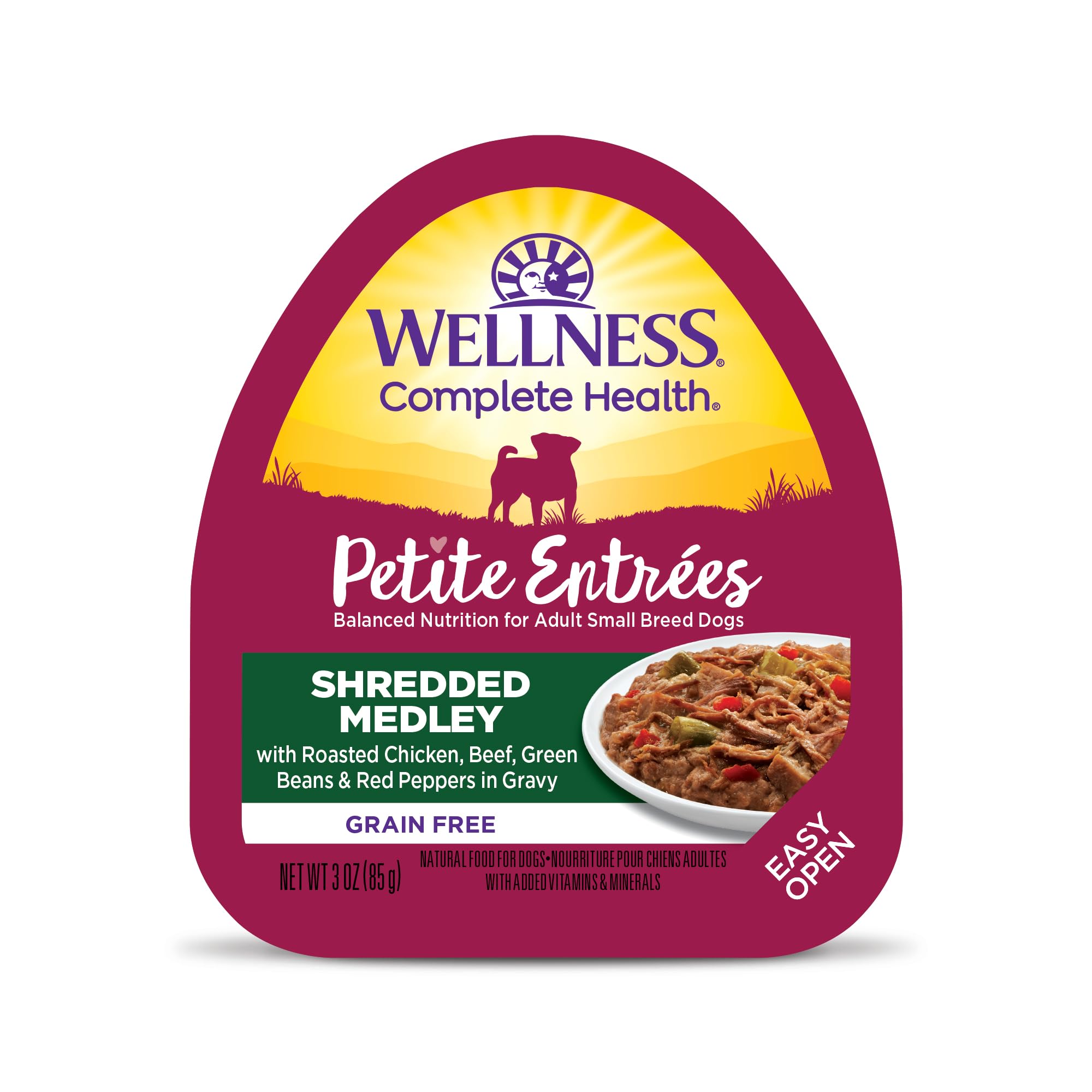 Wellness 3 Oz Grain Free Natural Wet Small Breed Roasted chicken, beef, green beans & Red Peppers. (12 Pack), One Size