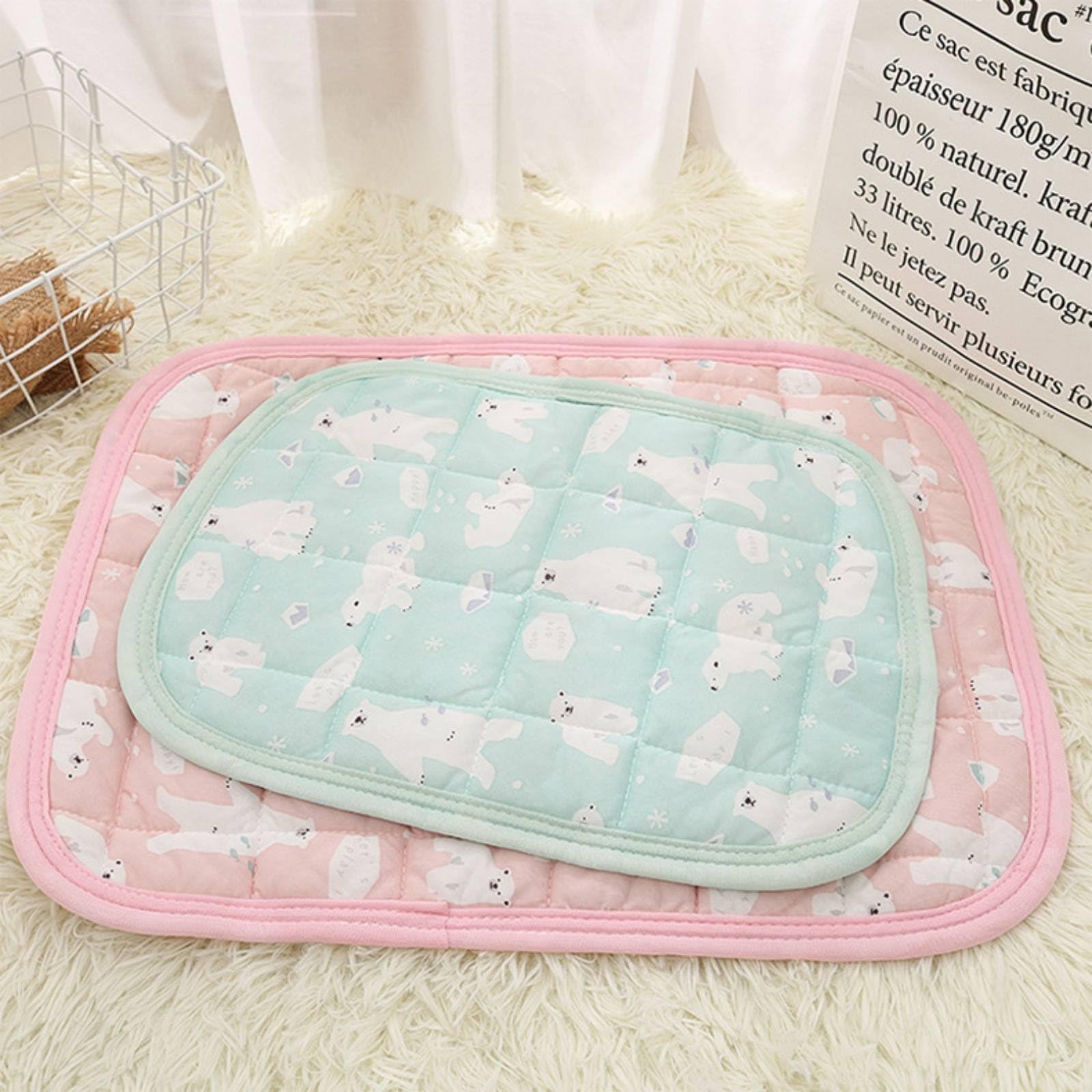 BNFNonSlip Quilted Cooling Pet Bed  Cartoon Print, Breathable Dog & Cat Mat, Blue Bear  M Size for Floors, Kennels & Crates