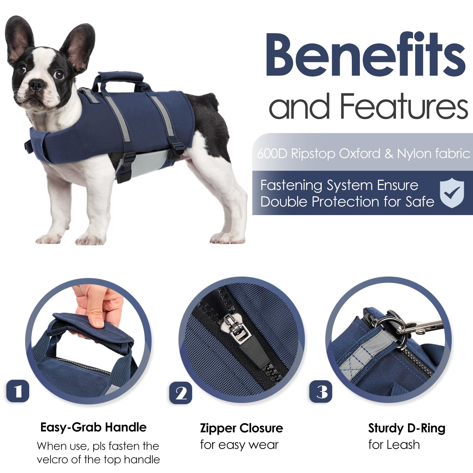 Aofitee Dog Life Jacket High Flotation, Dog Life Vest For Swimming, Reflective Medium Dog Swimming Vest, Adjustable Dogs Swimsui