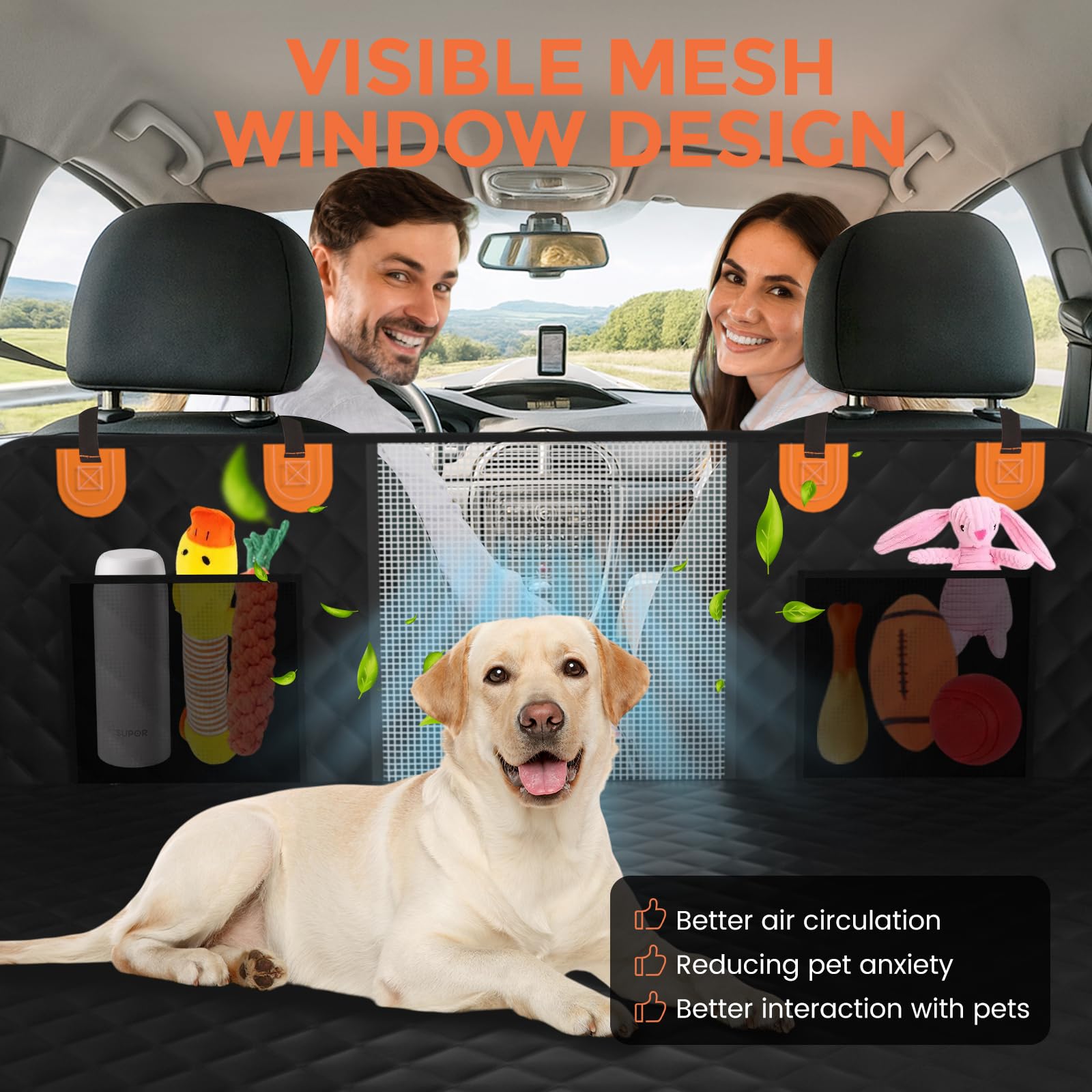 Chioratree Back Seat Extender for Dogs - Hard Bottom,Waterproof Dog Car Seat Cover for Back Seat Holds 450 lbs - Detachable, Scr