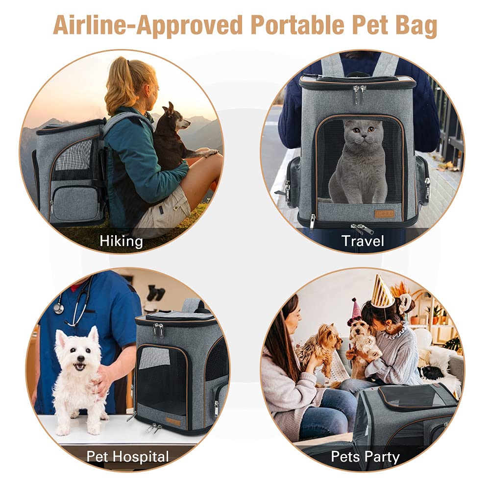 Lekereise Pet Carrier Backpack Expandable Cat Backpack For Medium Dogs And Large Cats 20-25 Lbs, Grey
