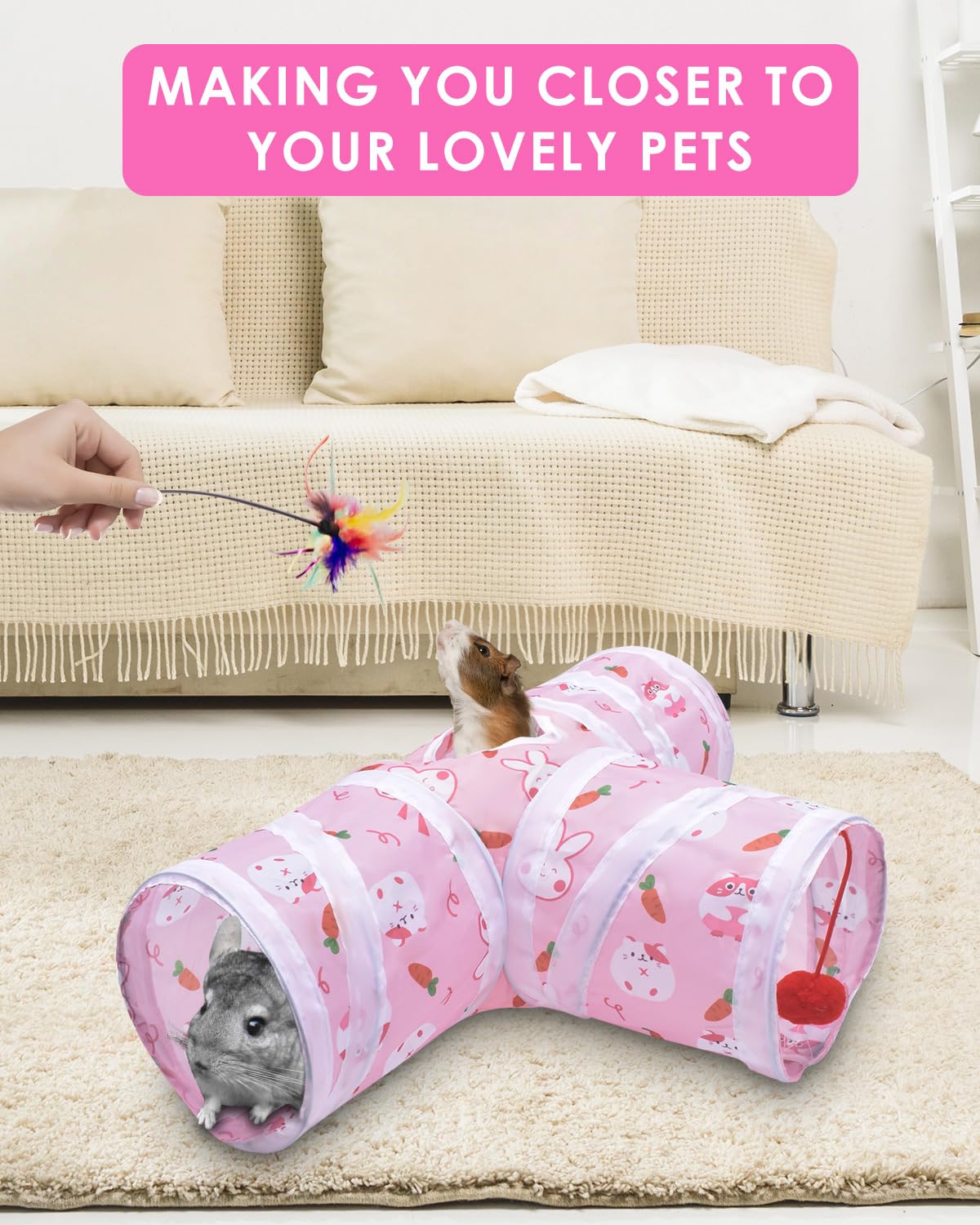 Bissap Guinea Pig Tunnel, Collapsible Hamster Tunnel And Tube 3 Ways Pet Hideout With 1 Play Ball For Indoor Guinea Pig Chinchil