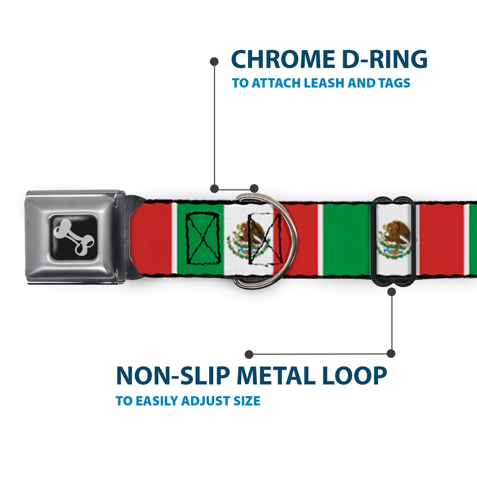 Buckle-Down Seatbelt Buckle Dog Collar - Mexico Flags - 1'' Wide - Fits 11-17'' Neck - Medium