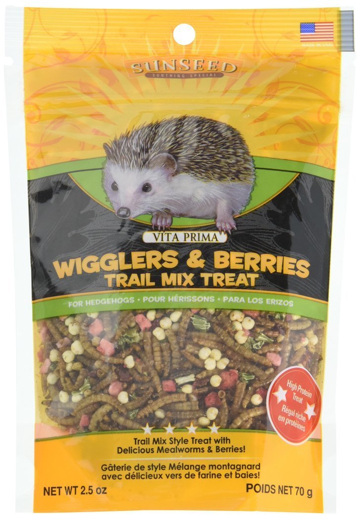 Sunseed Vita Prima Wigglers & Berries Hedgehog Treat - Mealworms for Hedgehogs - Small Animal Trail Mix Snack