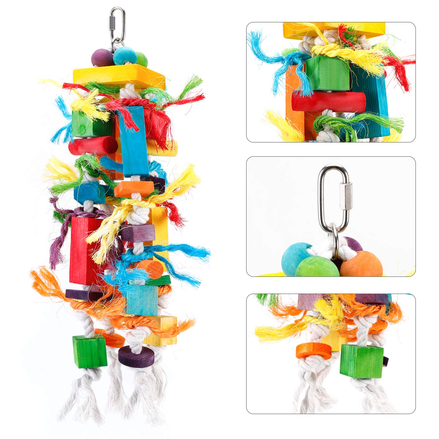 Crmada Bird Toys, Parrot Chewing Toy, Multicolored Wooden Blocks Tearing Toys For African Grey Cockatiel Cockatoo And Medium Parrot